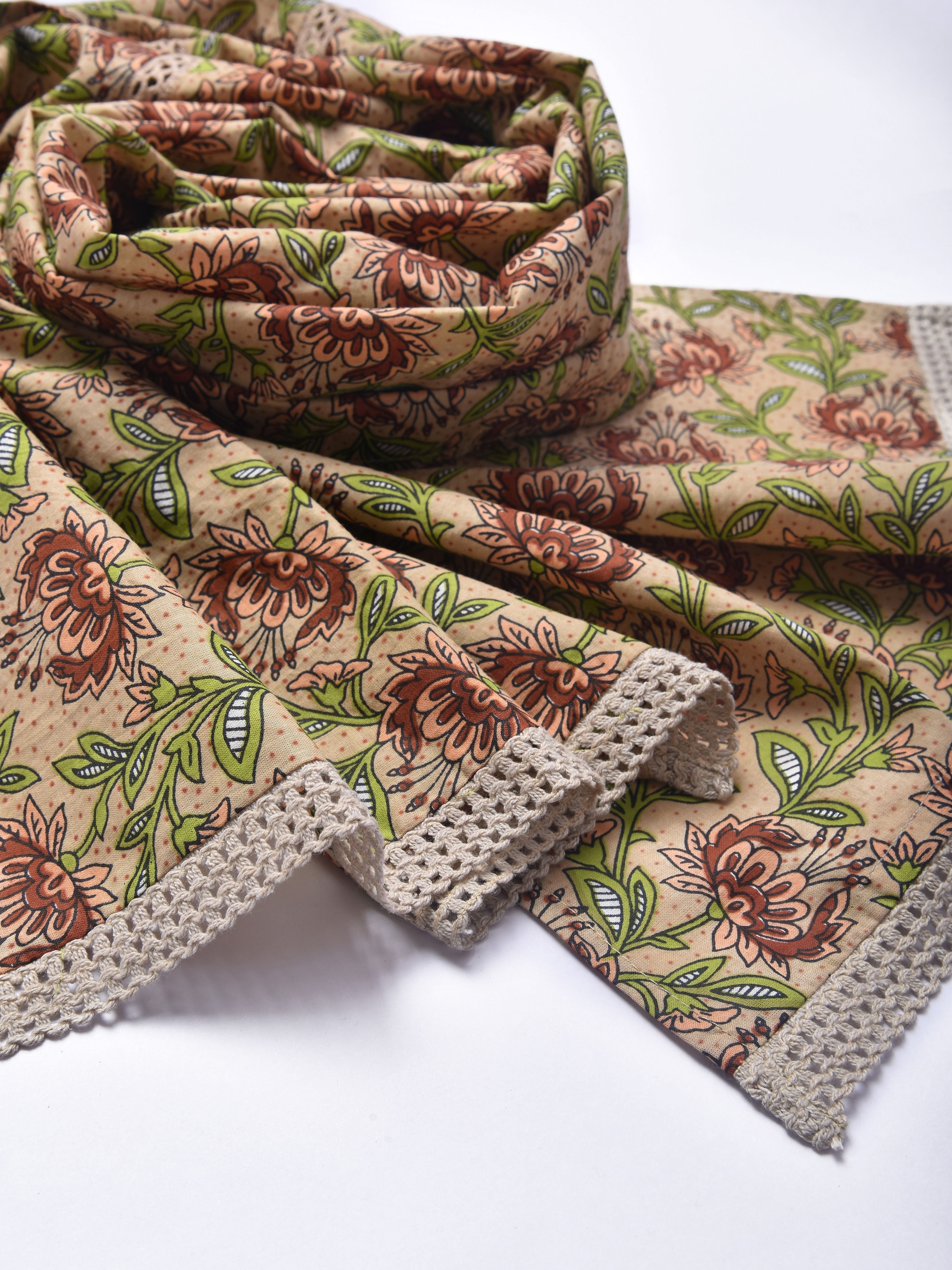 Beige Overall Floral Print Cotton Stole