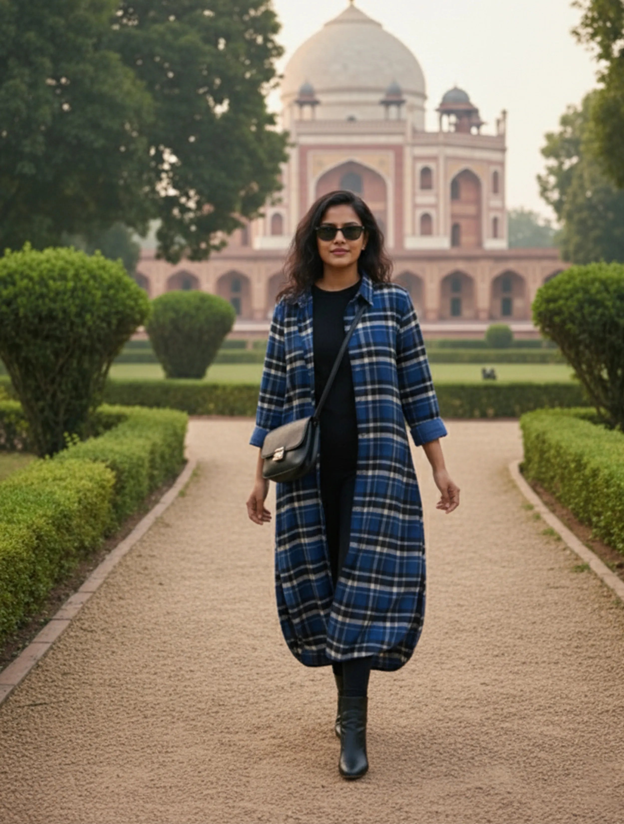 trueBrowns Blue Check Long Shirt Dress