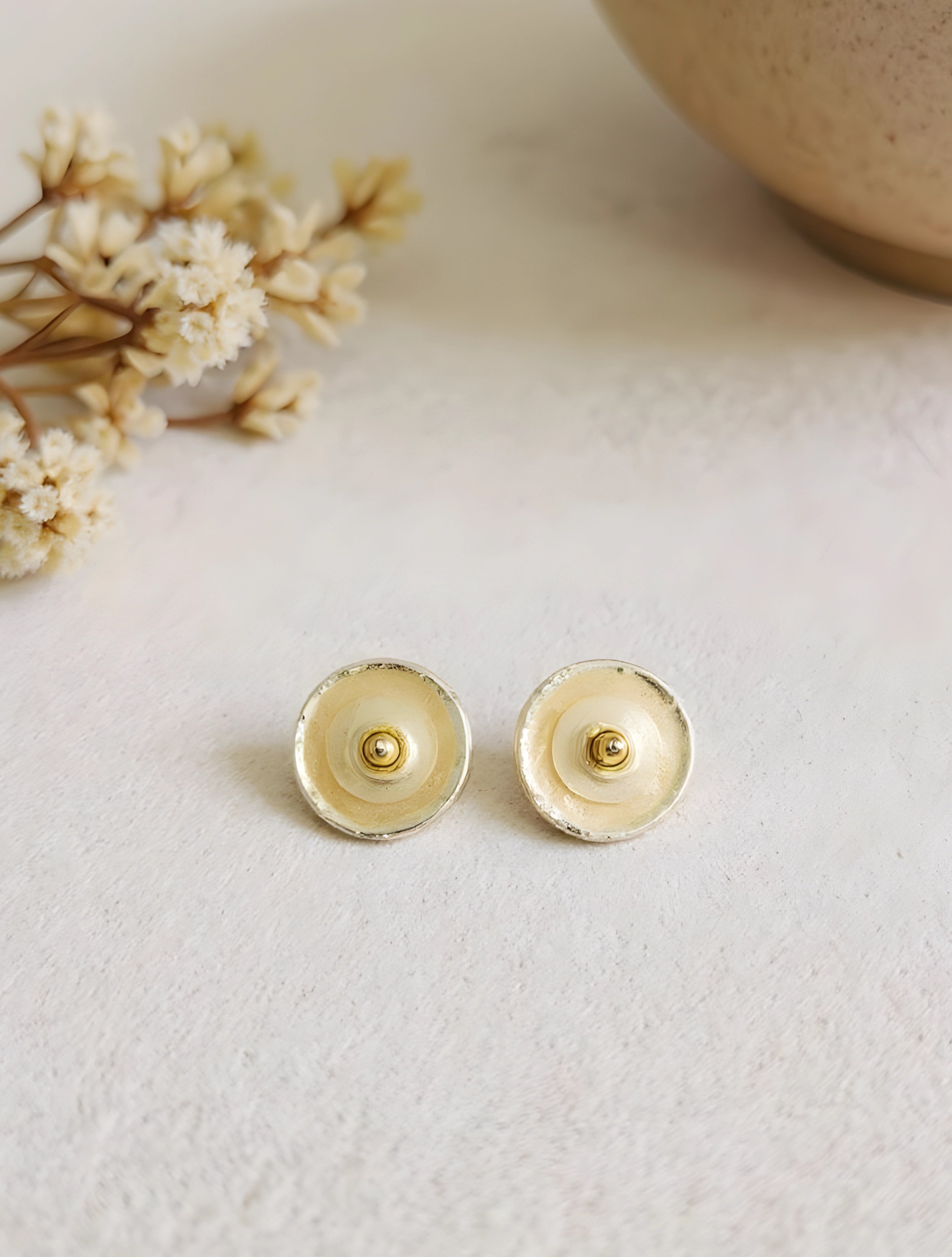 trueBrowns Pink Round Enamel Stud Earrings