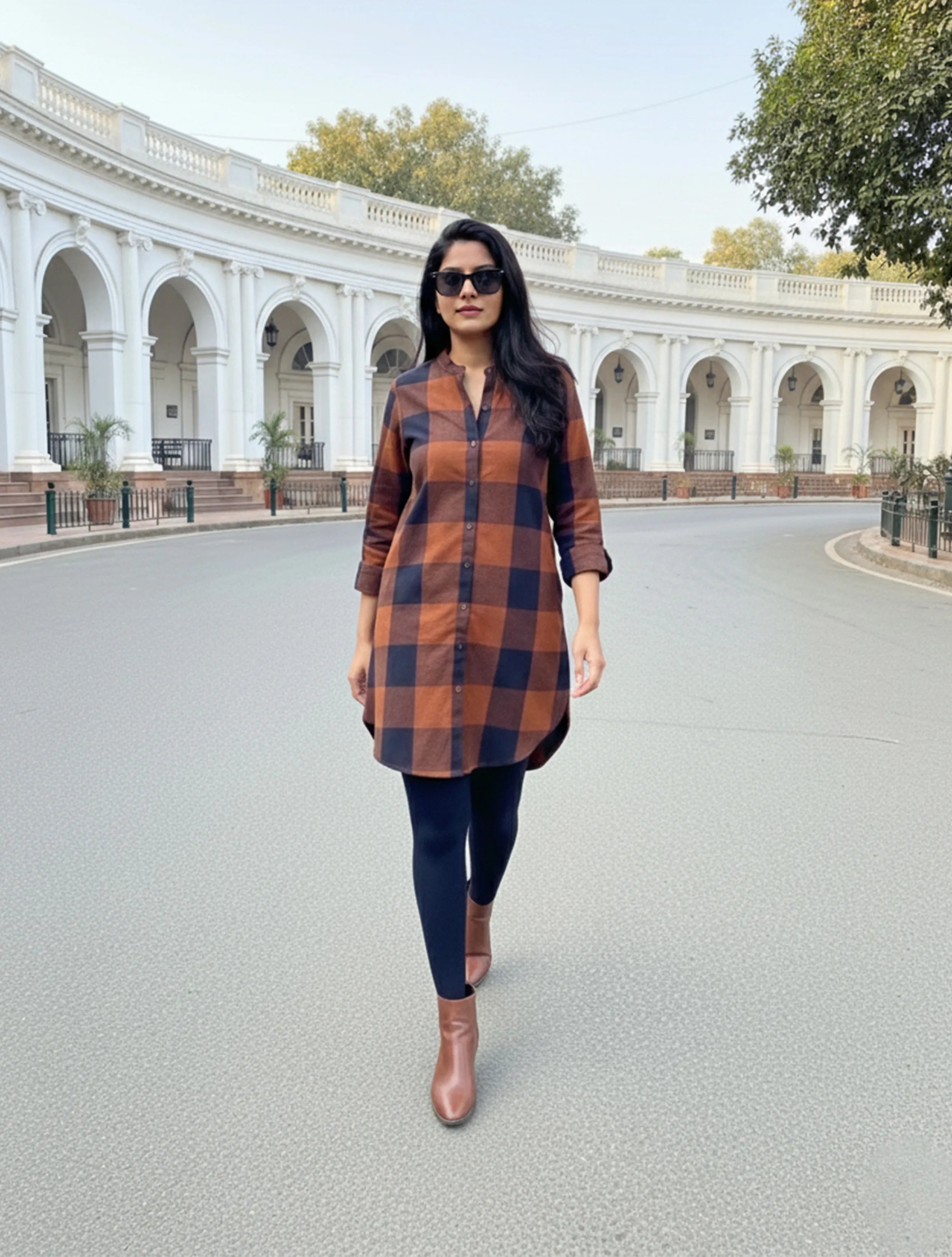 trueBrowns Brown Check Shirt Kurta