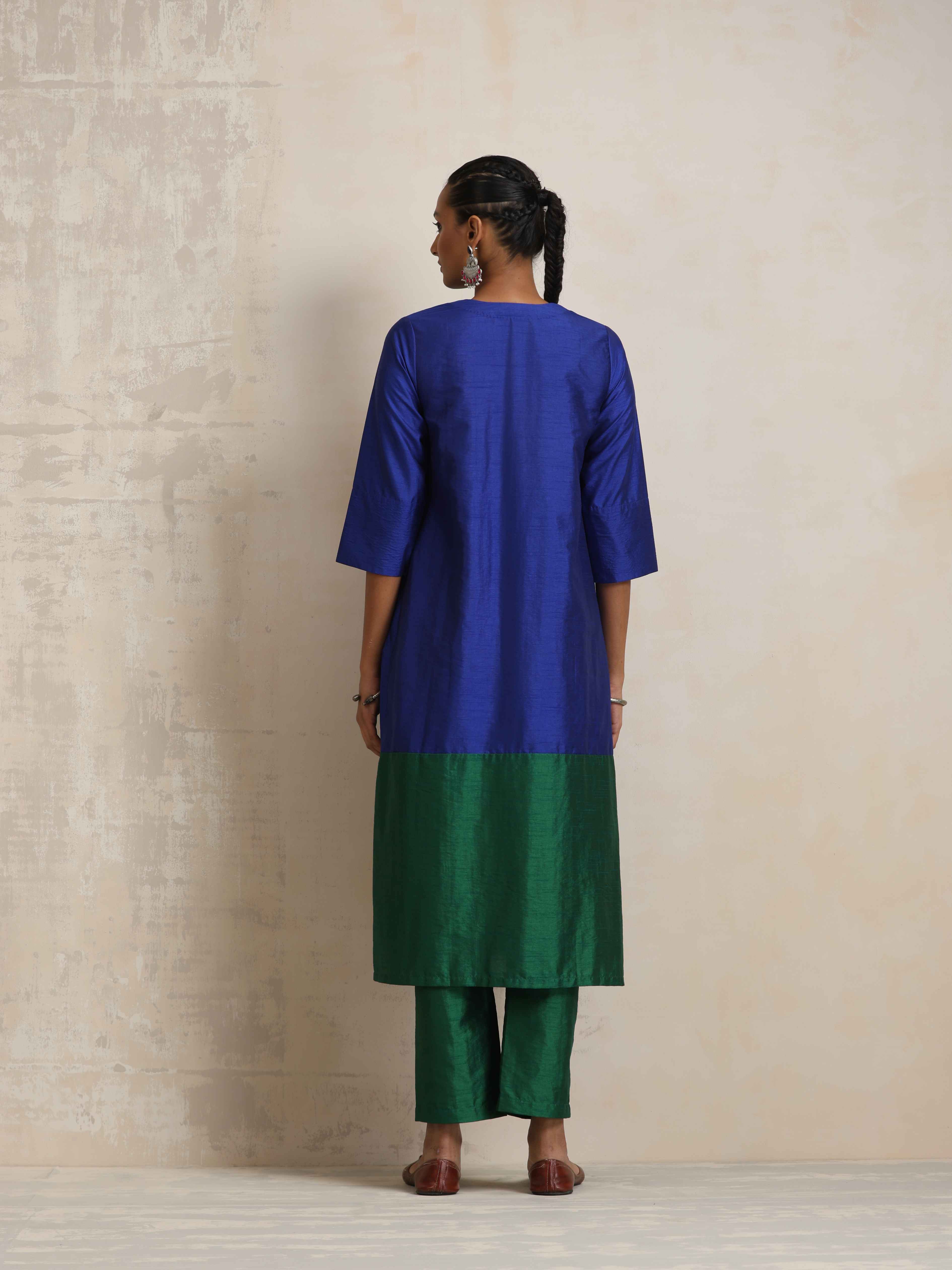 trueBrowns Blue Silk Kurta Set