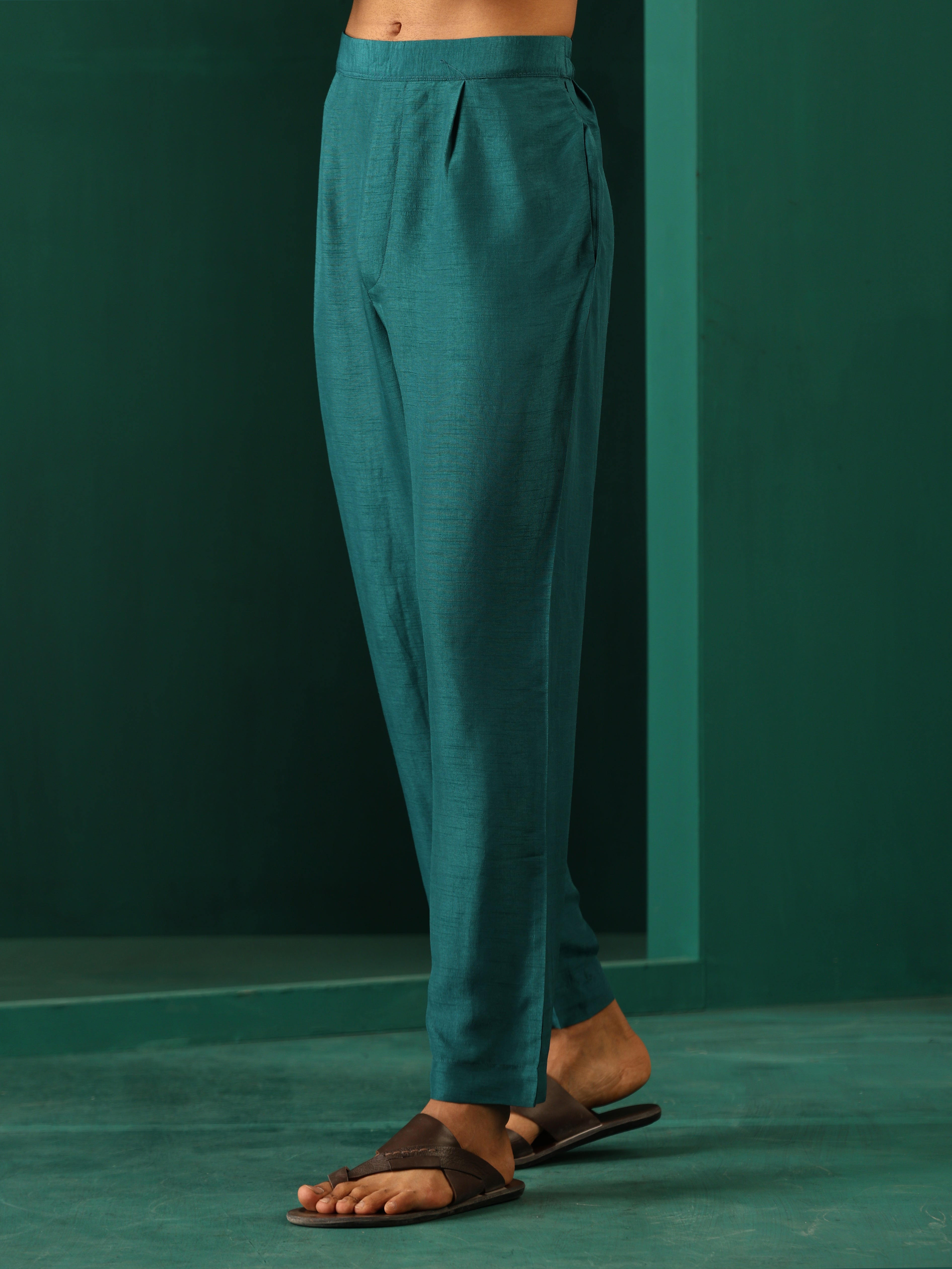 trueBrowns Men Teal Silk Co-ord Set