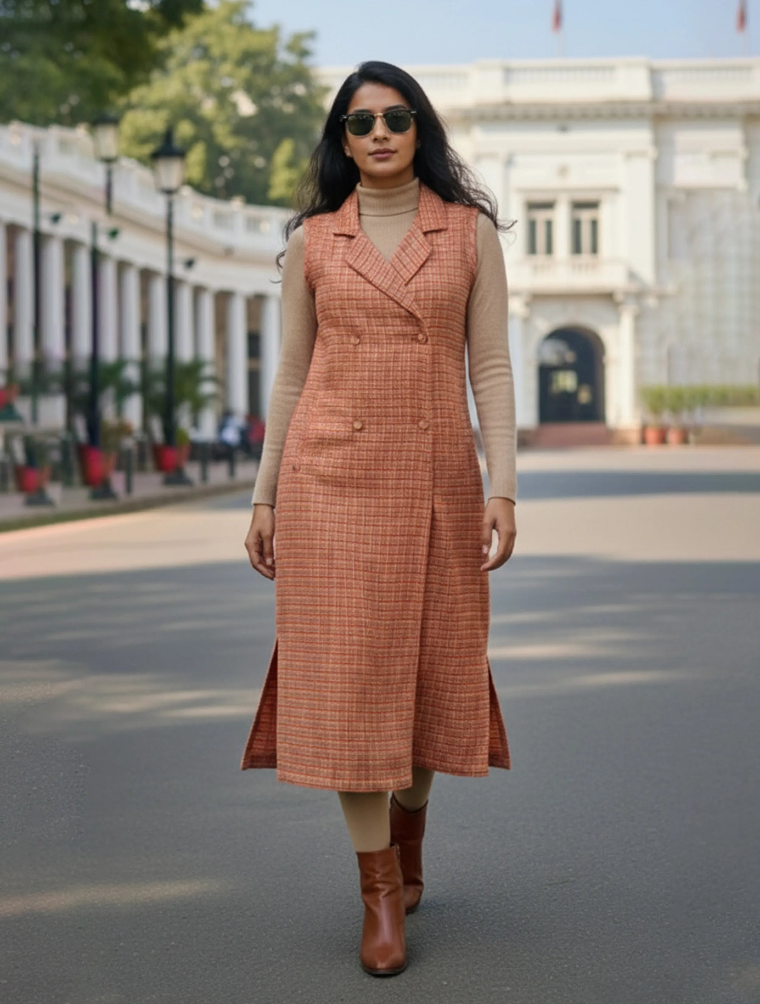 trueBrowns Maroon Check Blazer Dress