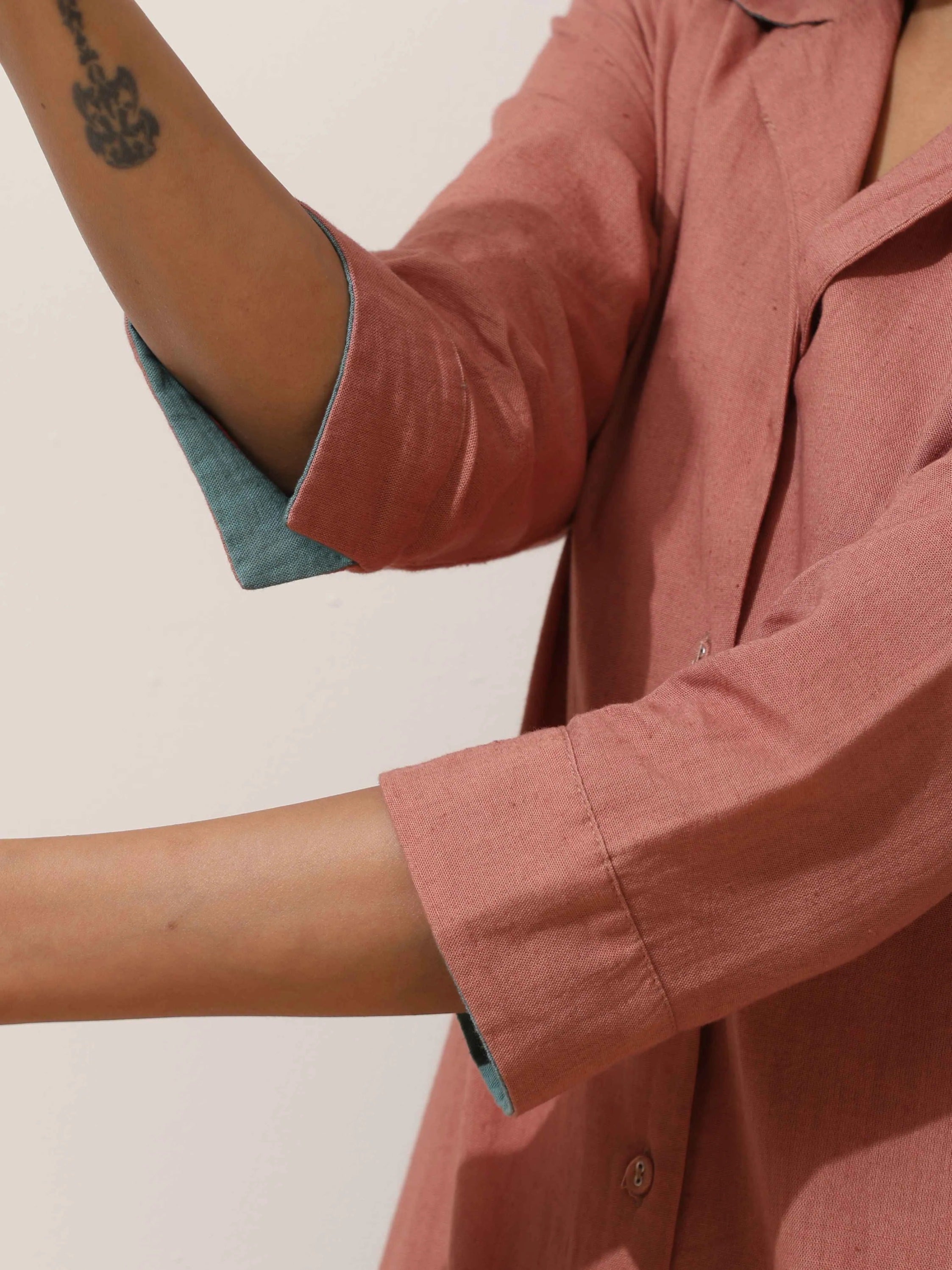 trueBrowns Peach Cotton Linen Kurta Pant Set