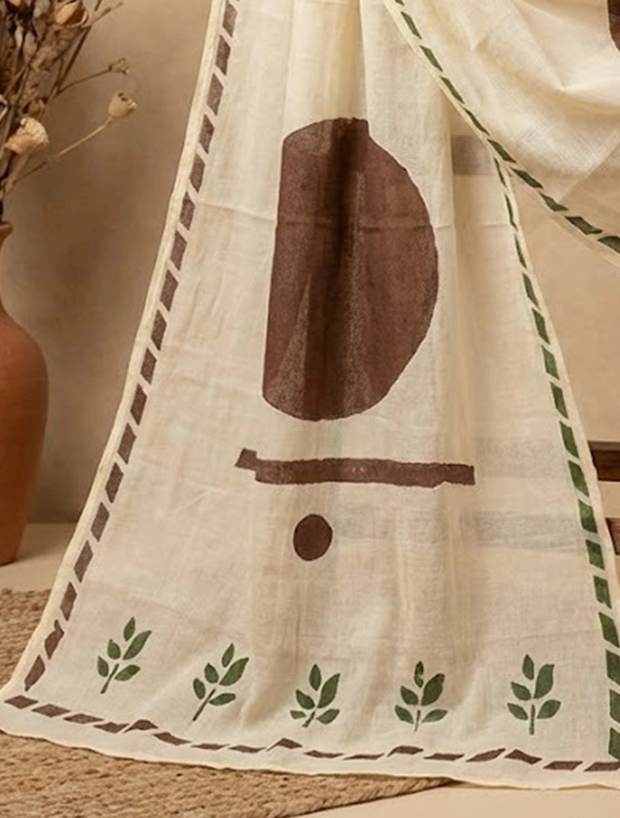 trueBrowns Leaf Life Hand Block Print Cotton Scarf