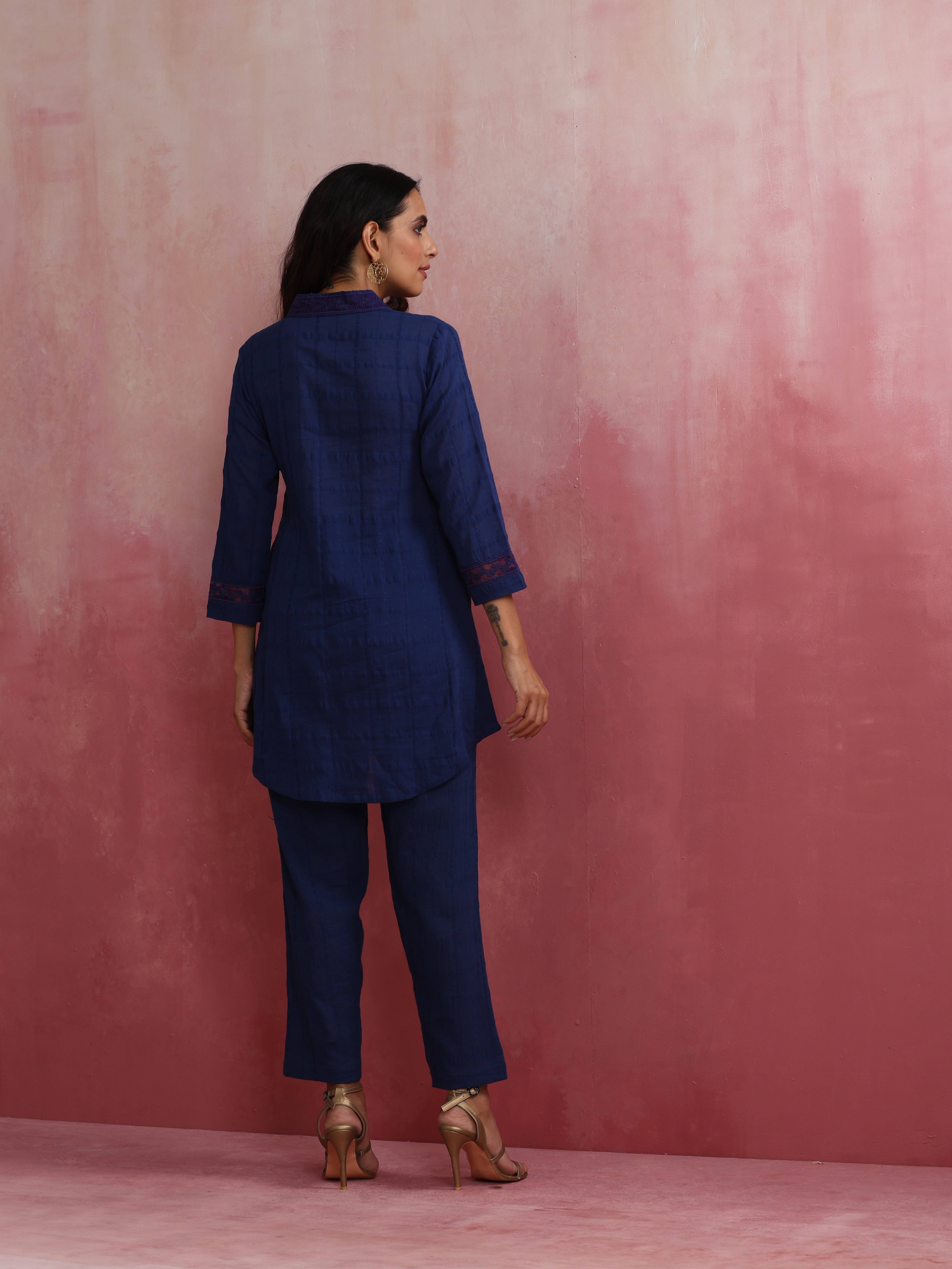 trueBrowns Dark Blue Cotton Dobby Co-ord set