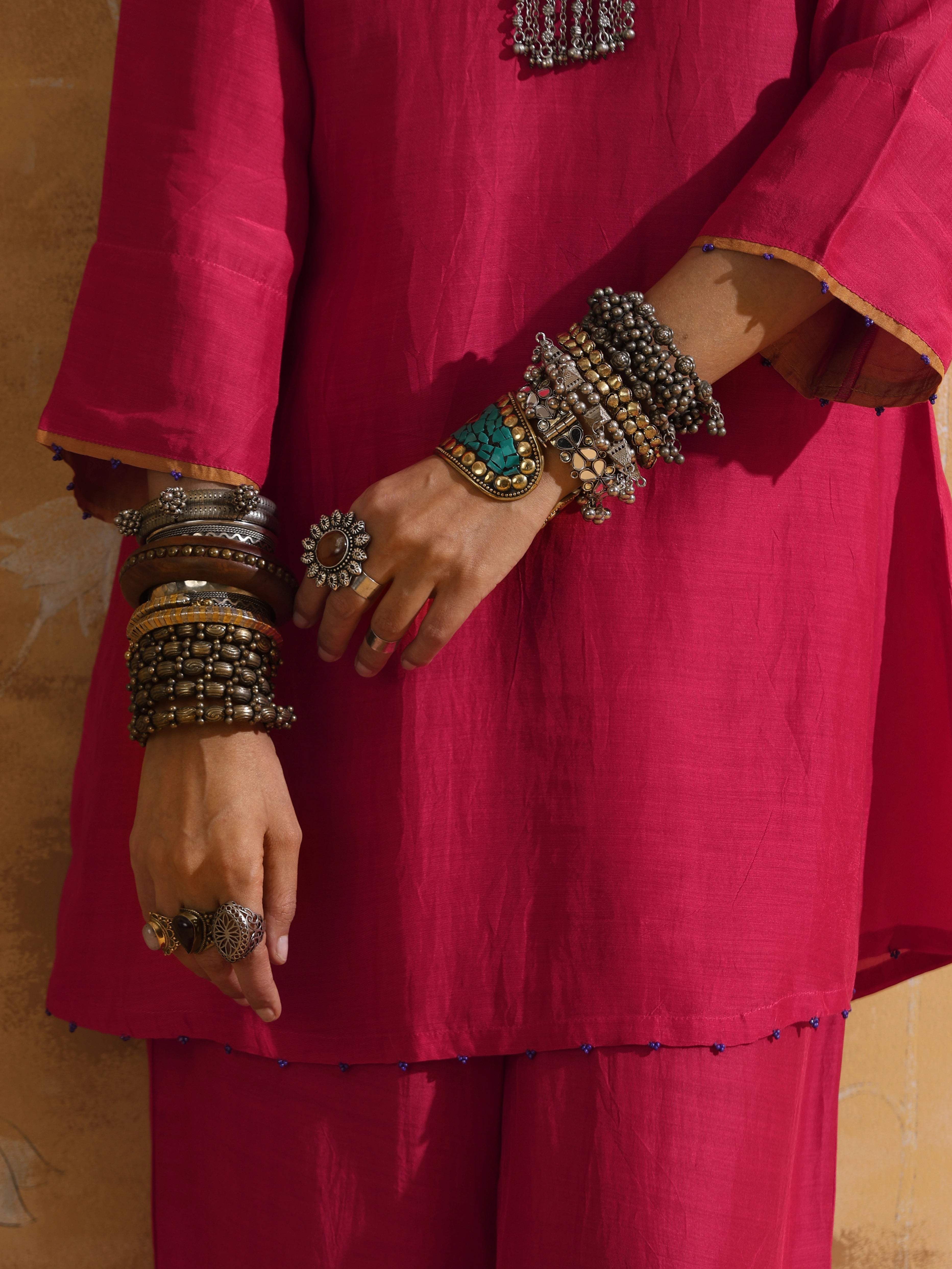 trueBrowns Pink Muslin Silk Co-ord Set with Flared Pants