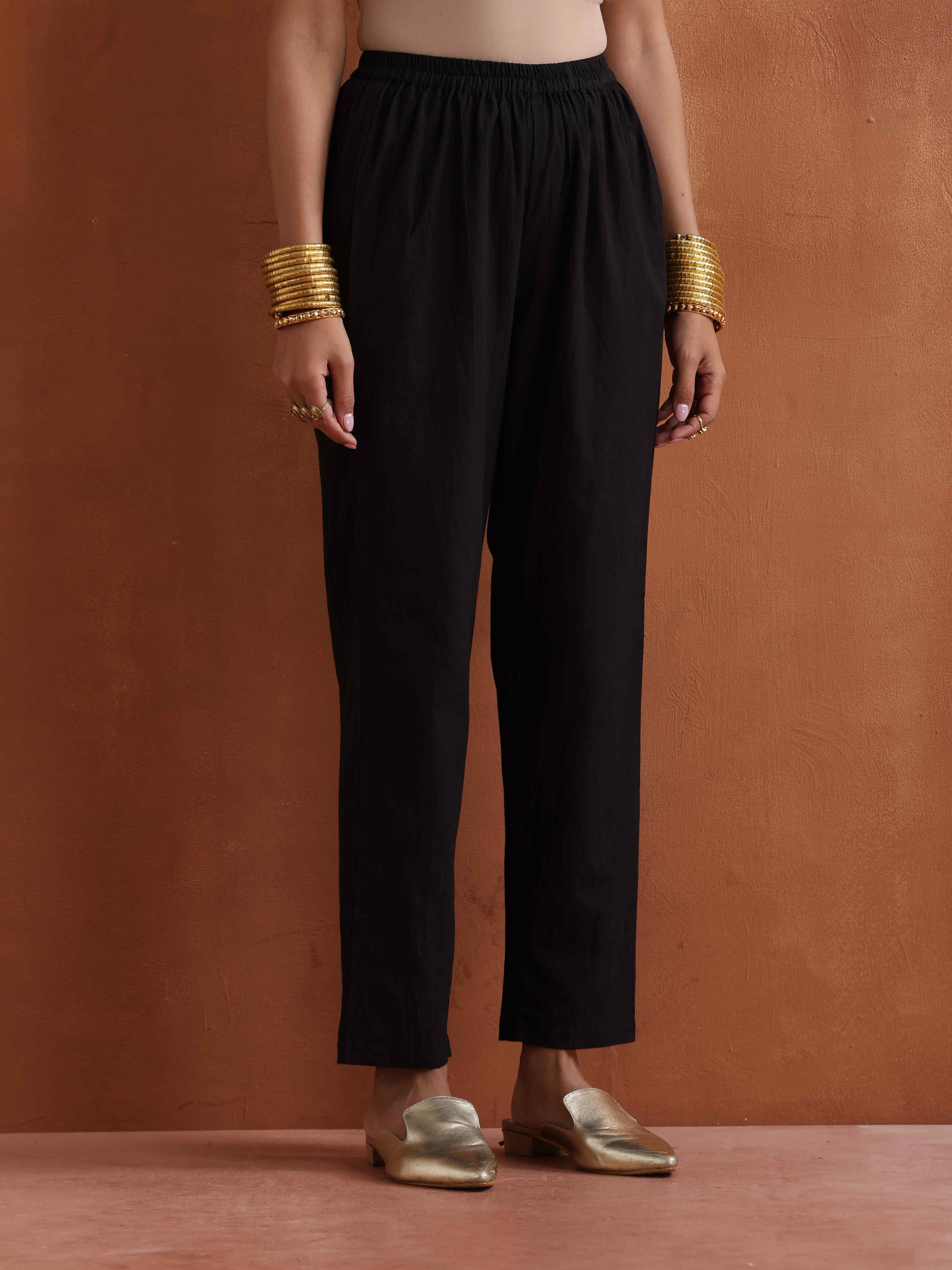 trueBrowns Black Metallic Straight Kurta Co-ord Set