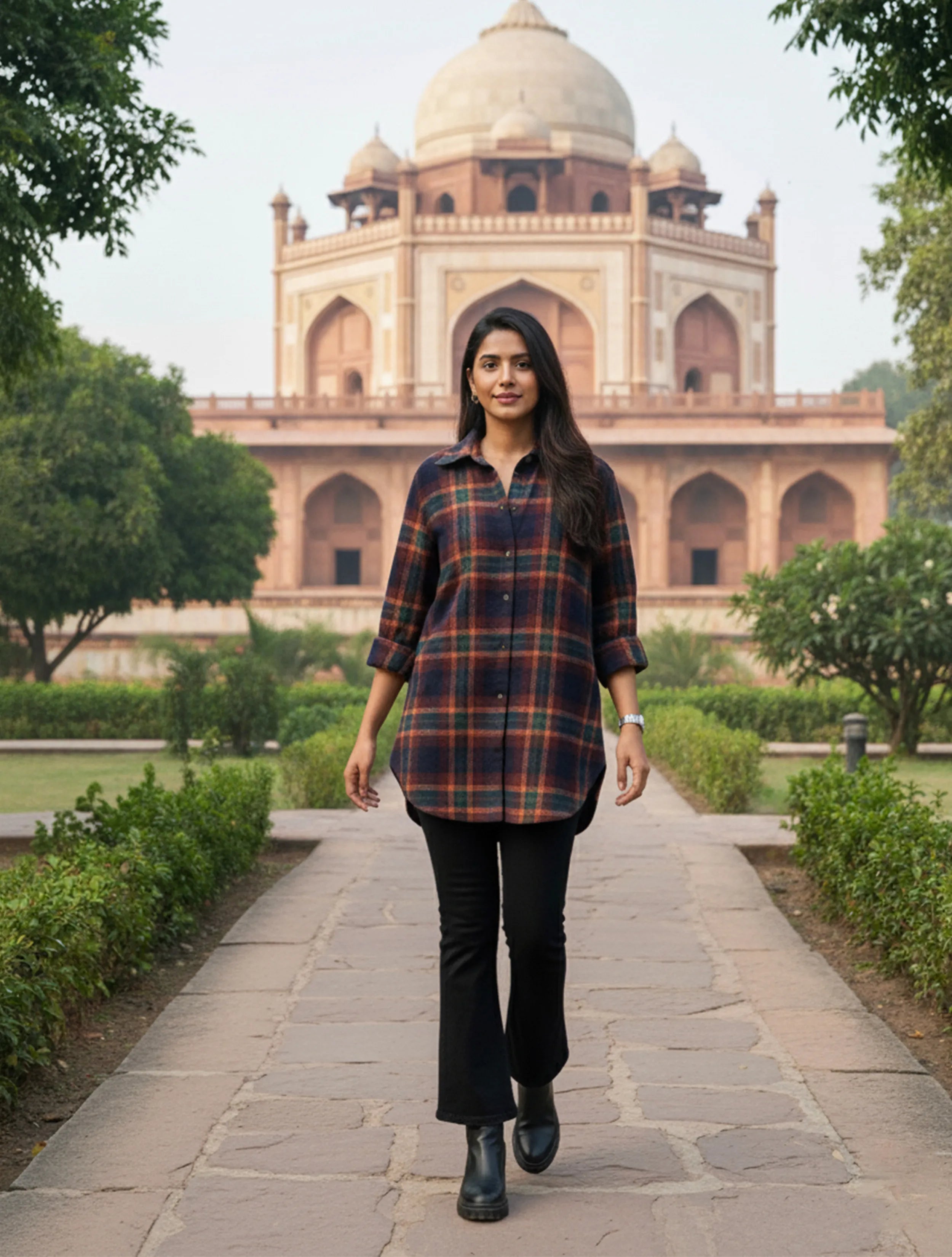 trueBrowns Navy Check Woollen Shirt Top