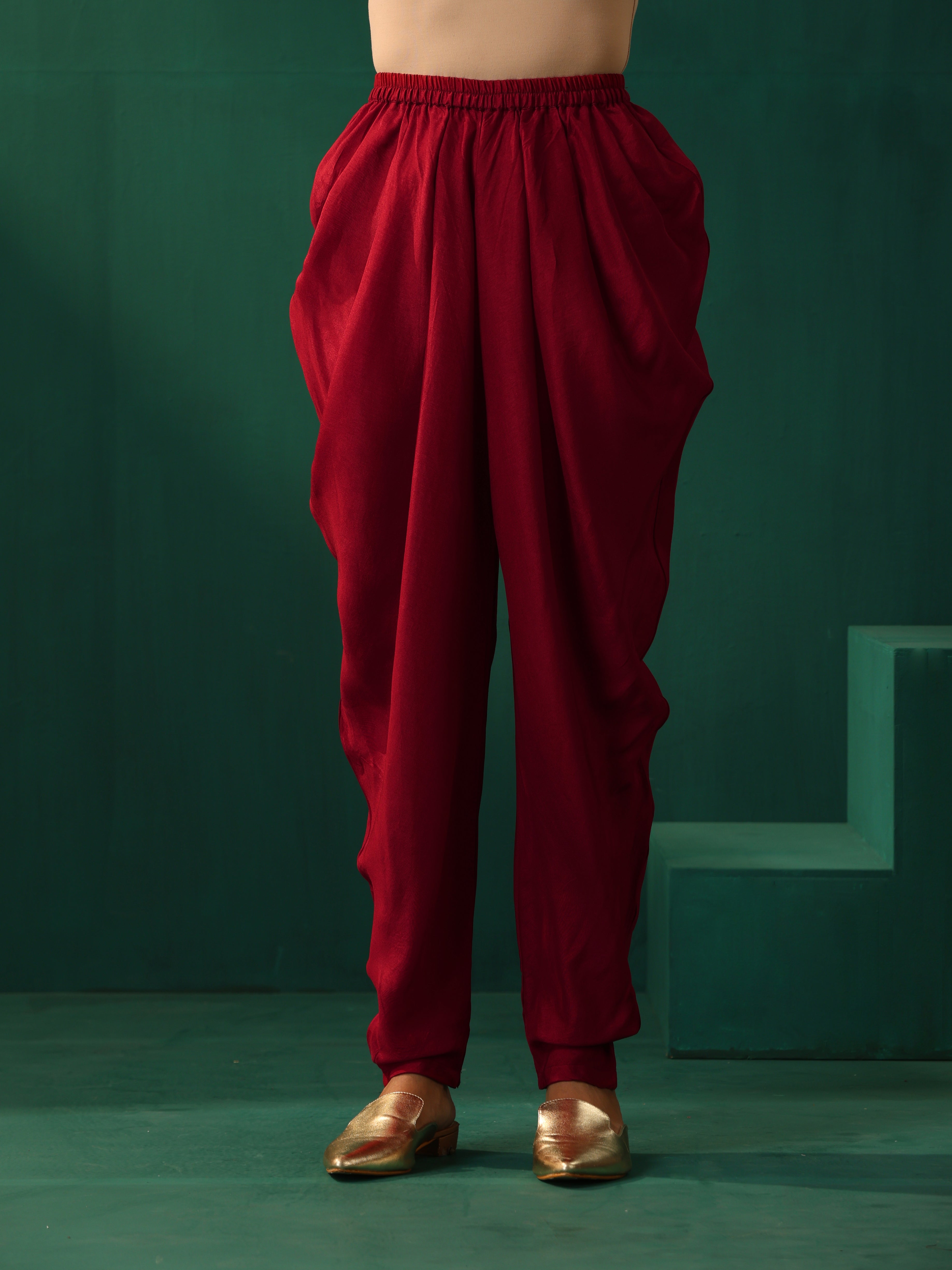 trueBrowns Maroon Floral Viscose Silk Co-ord Set