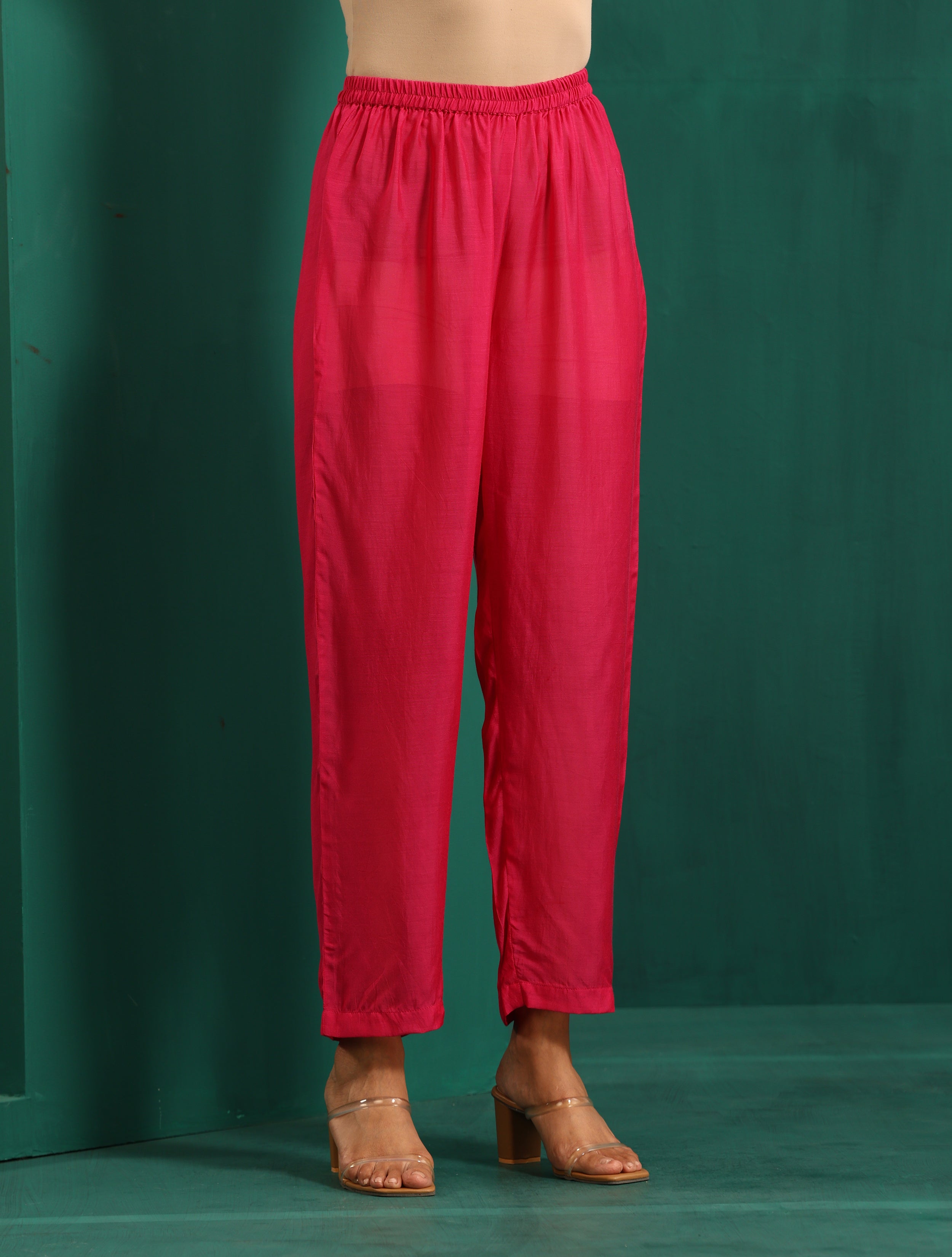 trueBrowns Pink Leaf Muslin Silk Printed Co-ord Set
