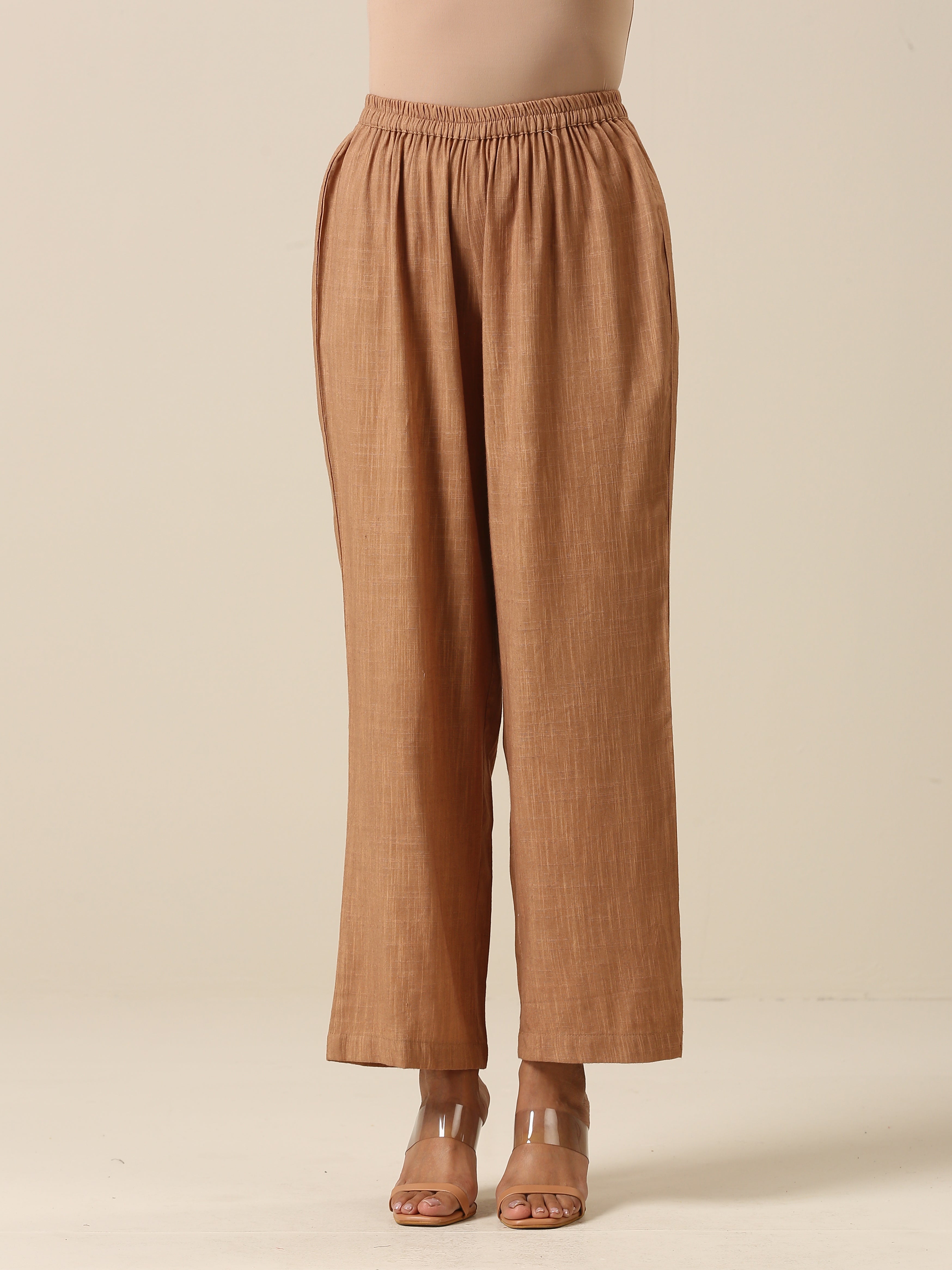 Light Mauve Slub Texture Neck Pleat Kurta Pant Set
