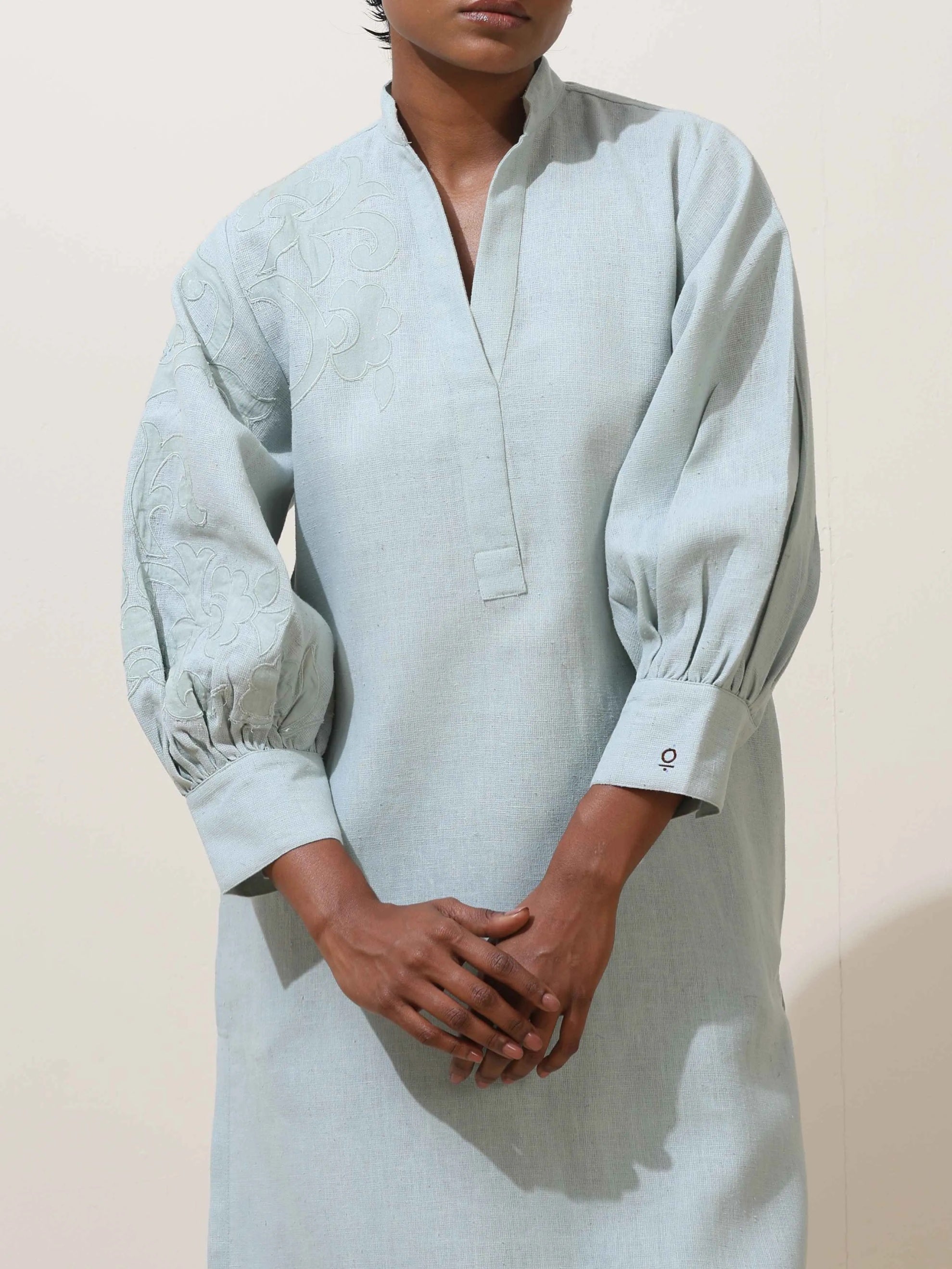 trueBrowns Nilah Blue Embroidered Natural Cotton Kurta Pant Set