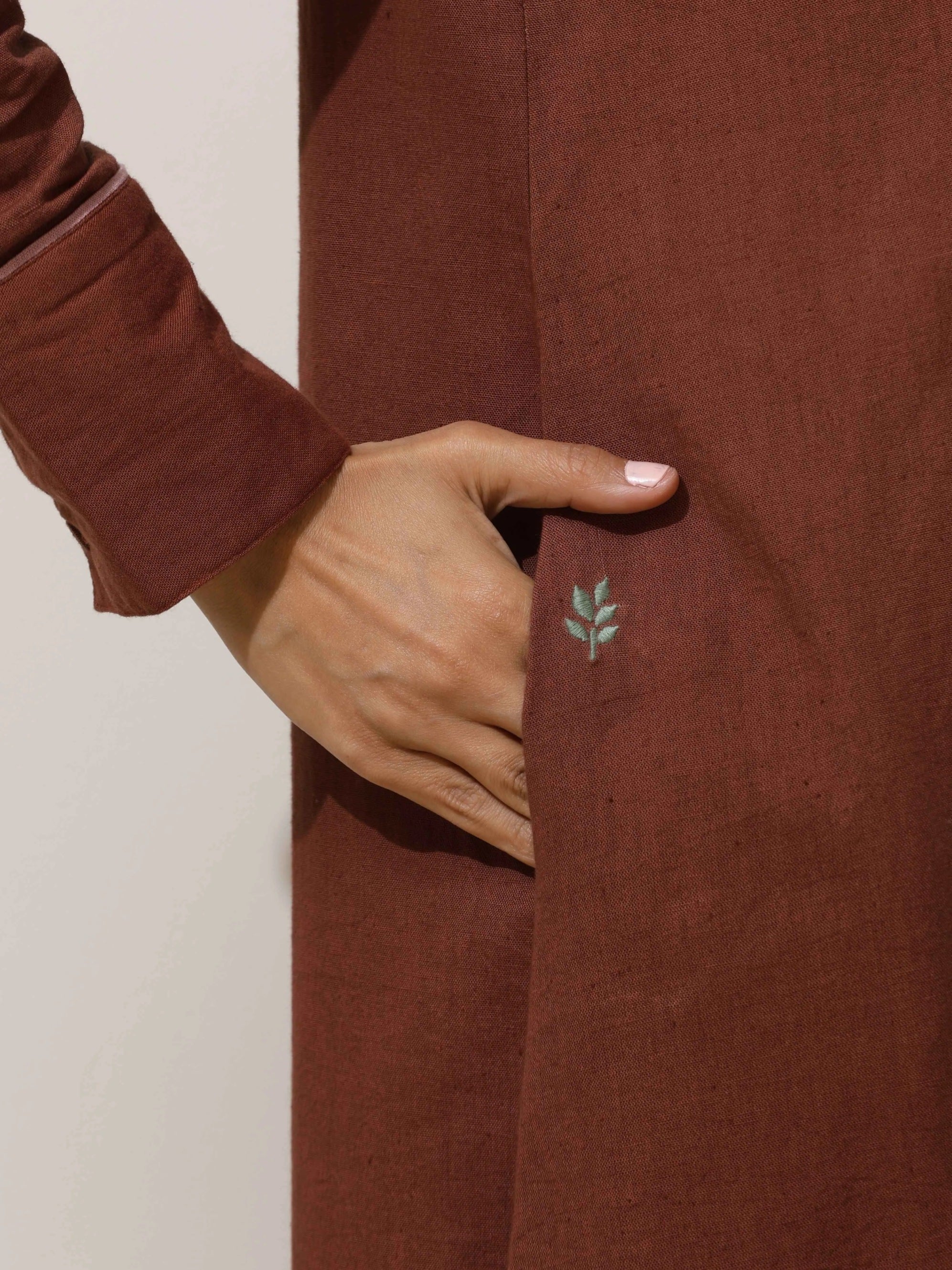 trueBrowns Brown Cotton Linen Kurta Pant Set