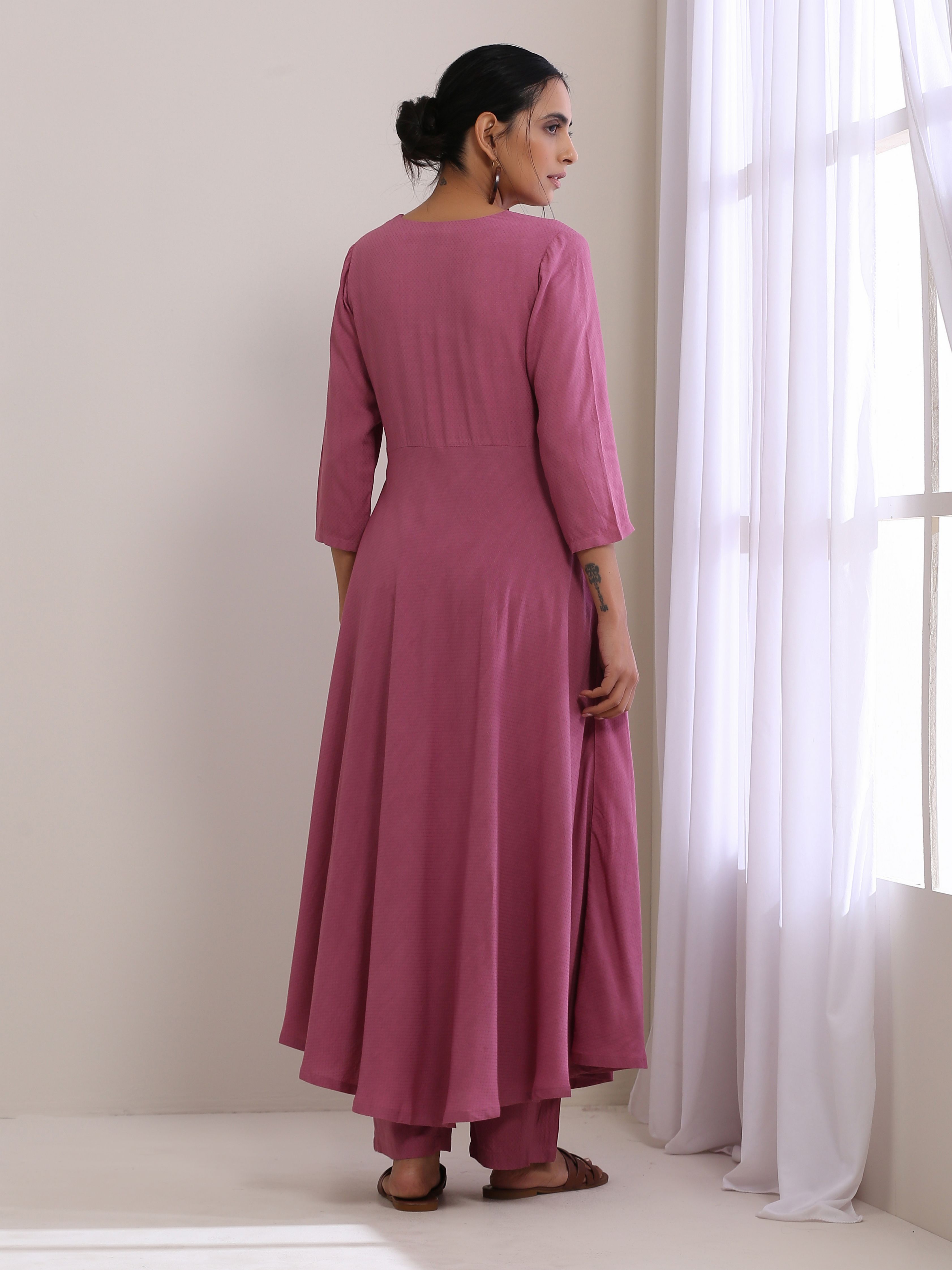 Onion Pink Dobby Anarkali Pant Set