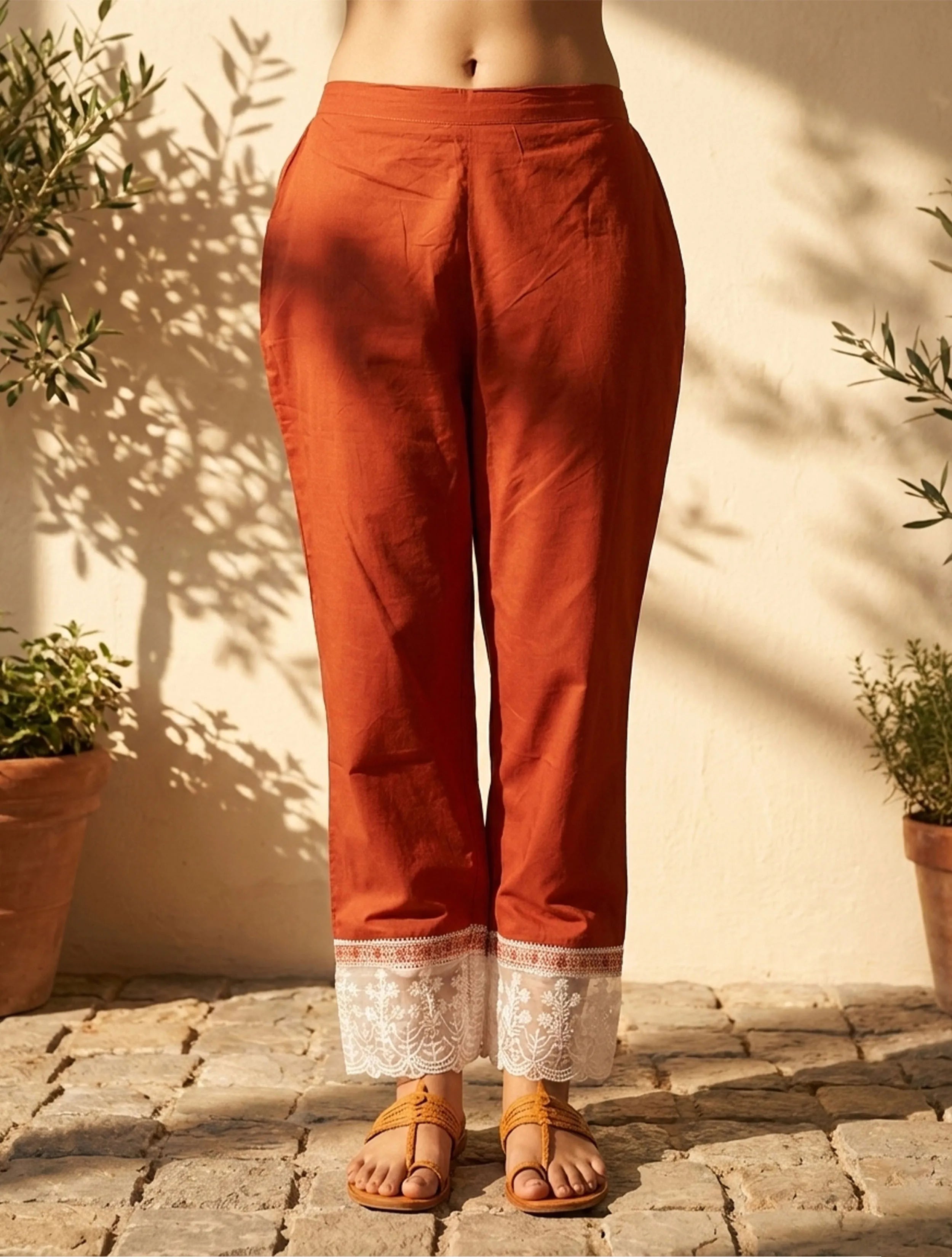 trueBrowns Rust Chevron Print Kurta Pant Dupatta Set