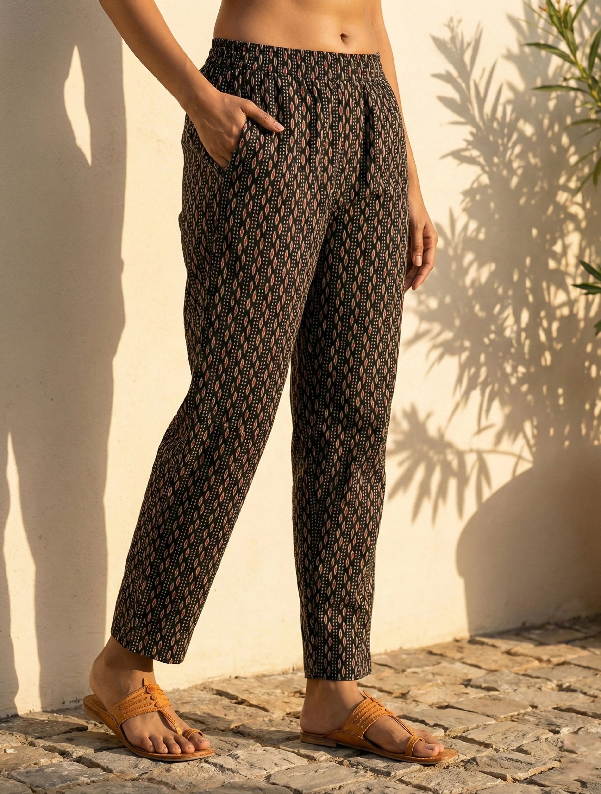 trueBrowns Black Print Embroidered V-Neck Kurta Pant Dupatta Set