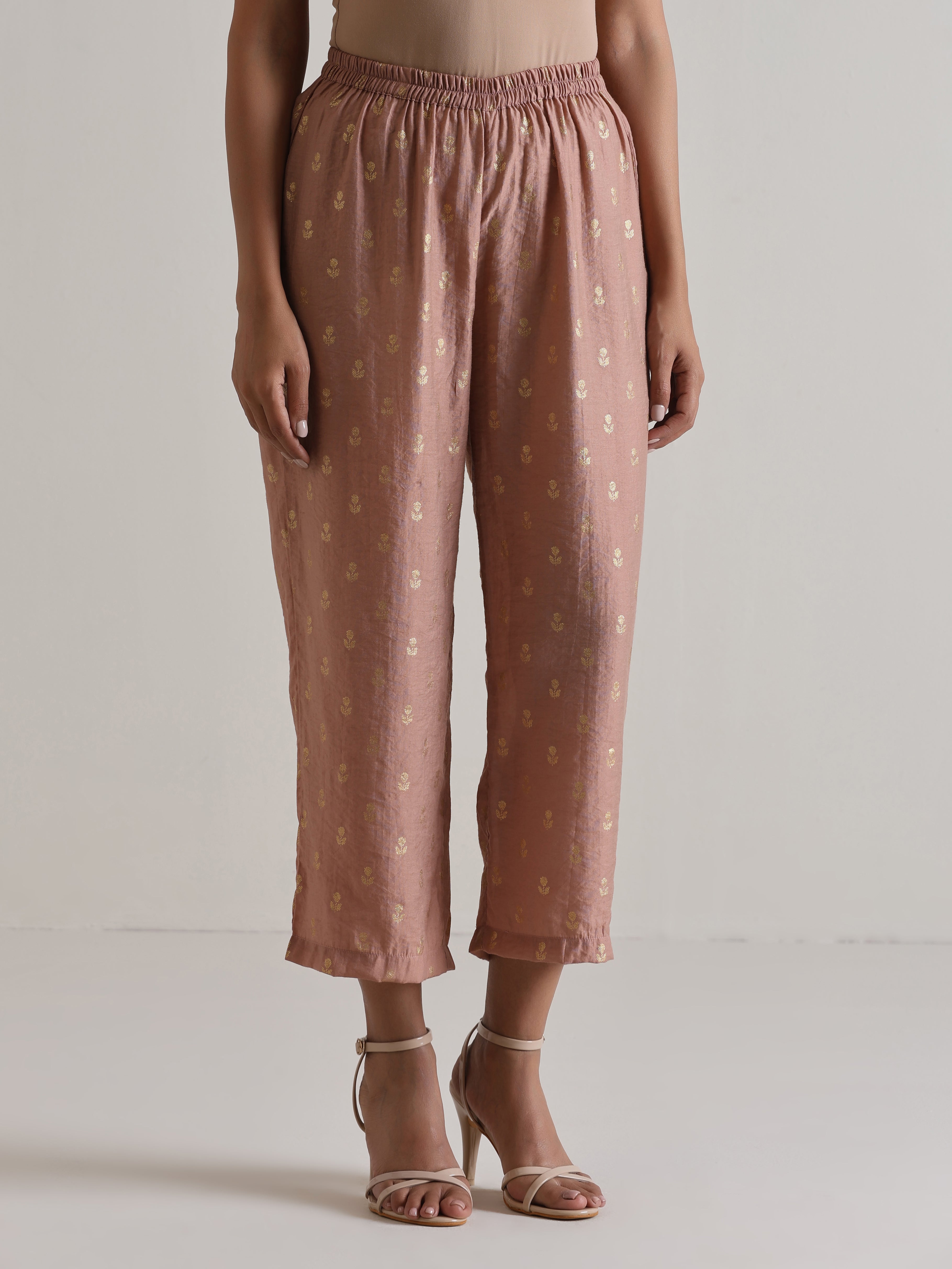 Beige Foil Puff Sleeve Kurta Set