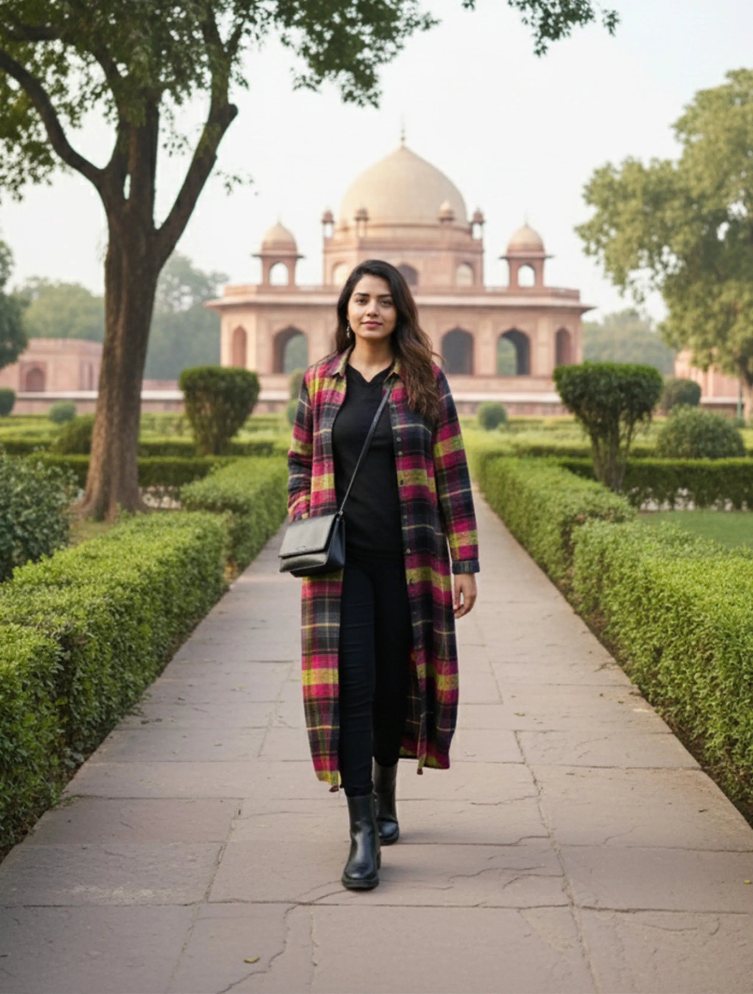 trueBrowns Pink Check Long Shirt Dress