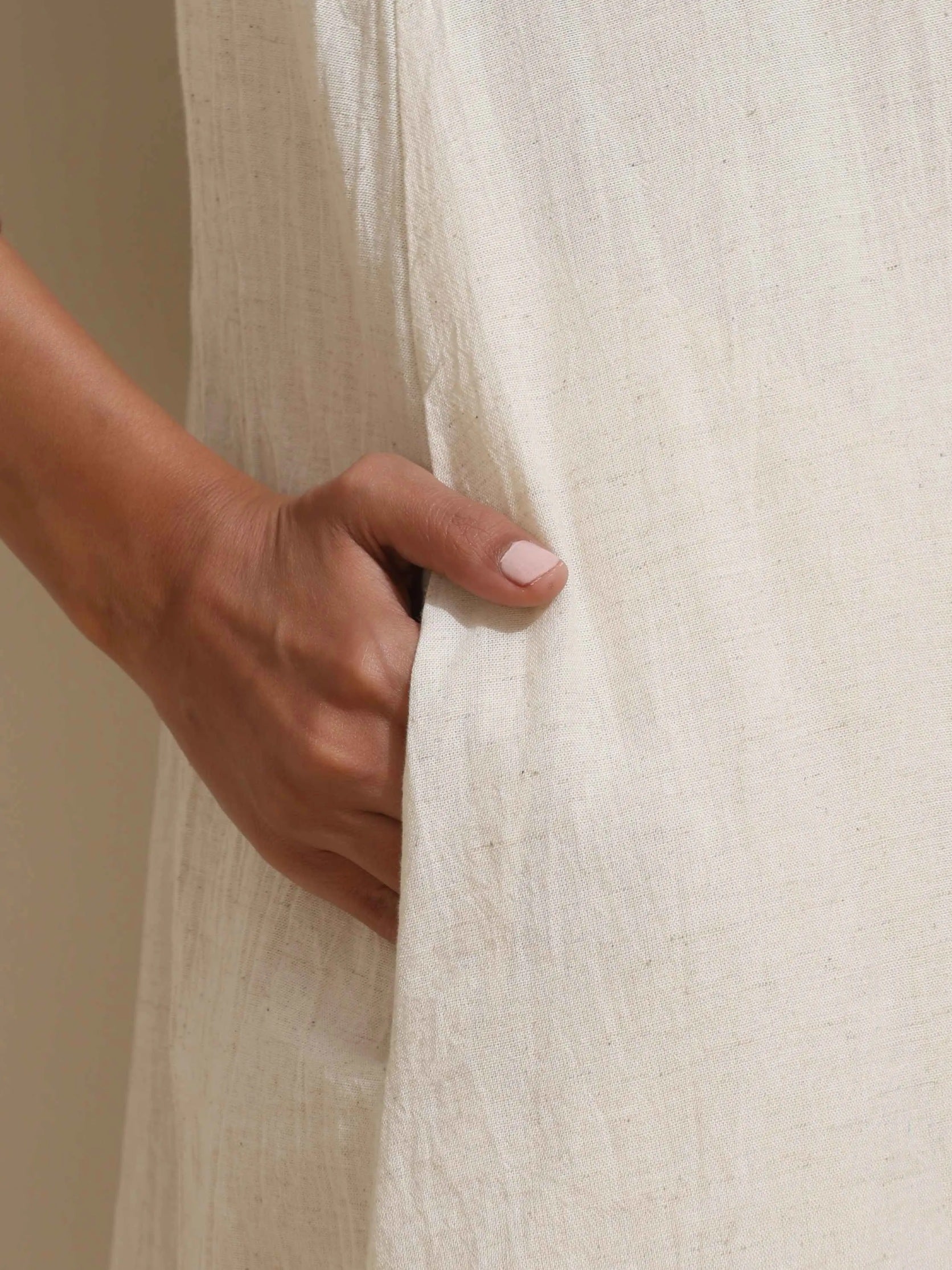 trueBrowns Off White Cotton Linen Angrakha Kurta Pant Set