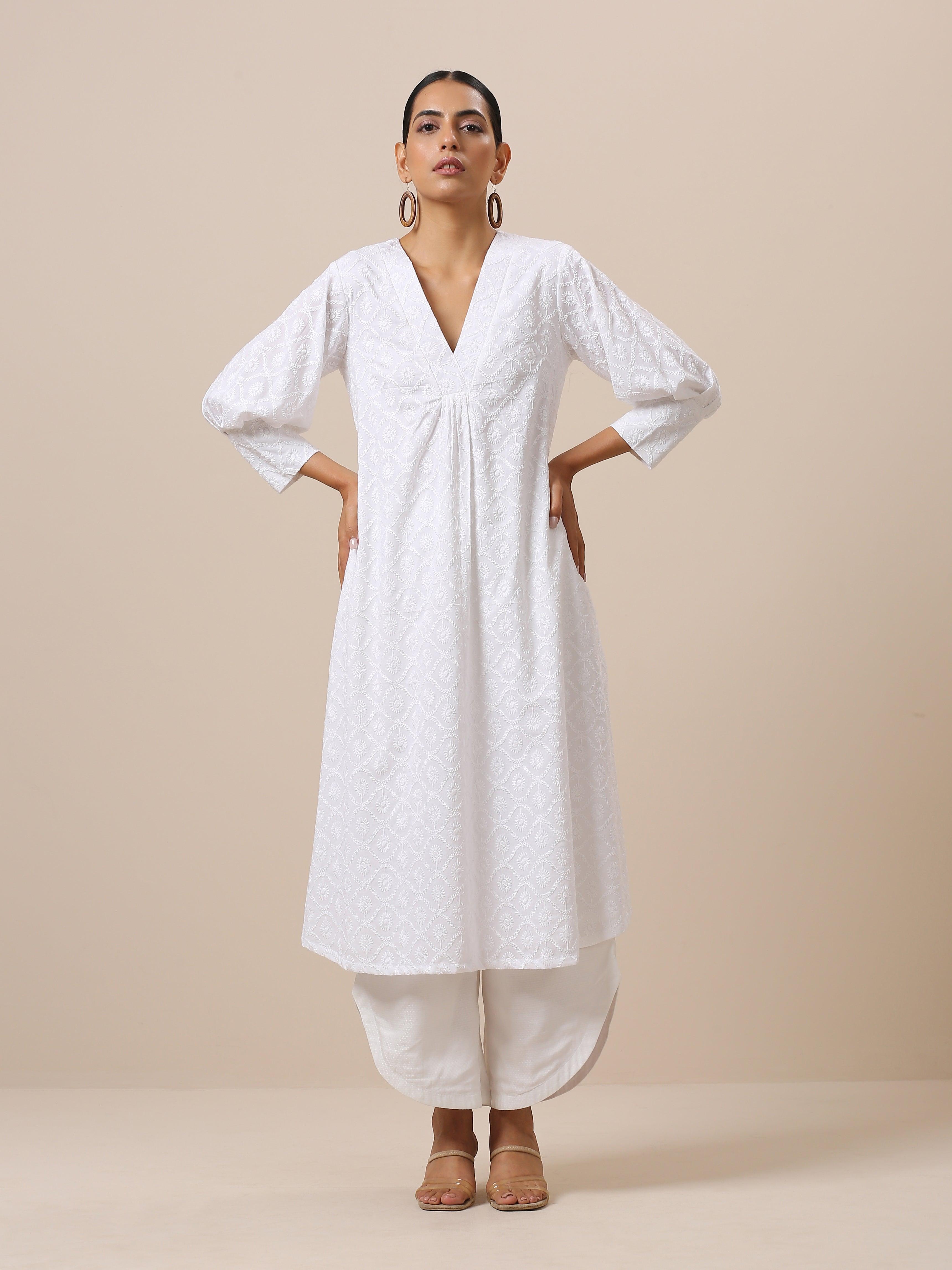 Cotton White Textured Curve Pant - trueBrowns