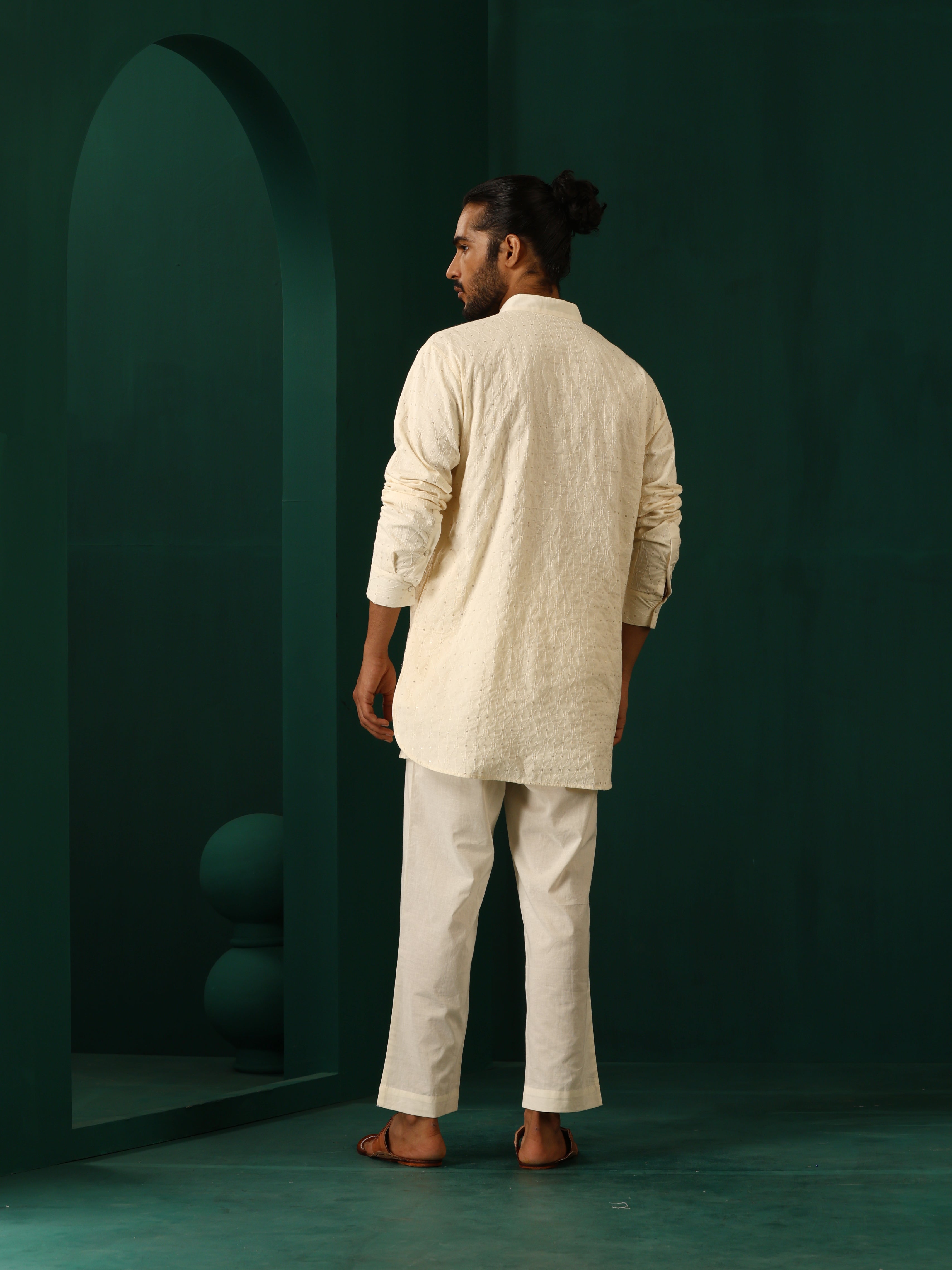 trueBrowns Men Ivory Embroidered Co-ord Set