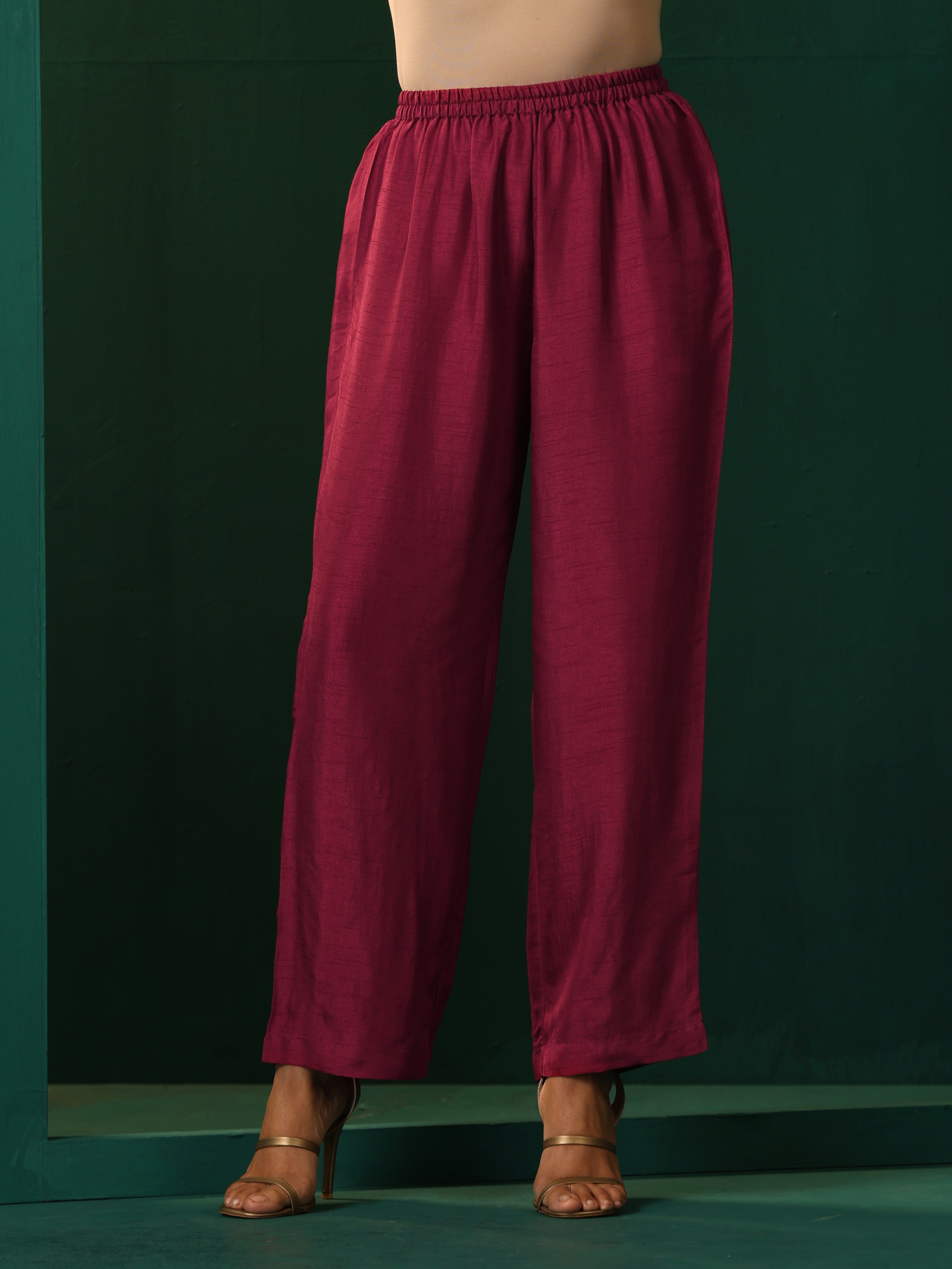 trueBrowns Maroon Silk Relaxed Co-ord Set