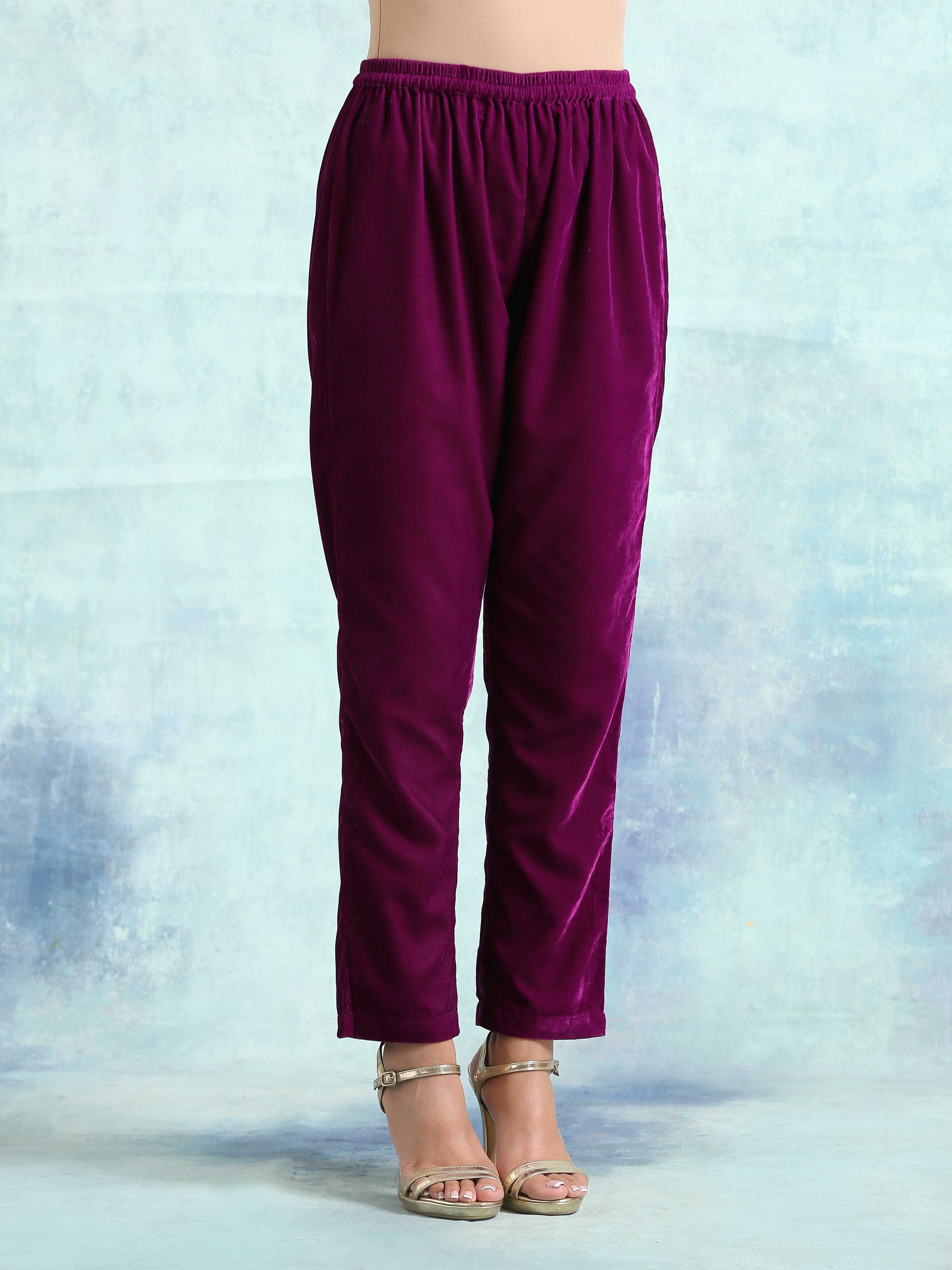 Wine Printed Velvet Lace Co-Ord Set