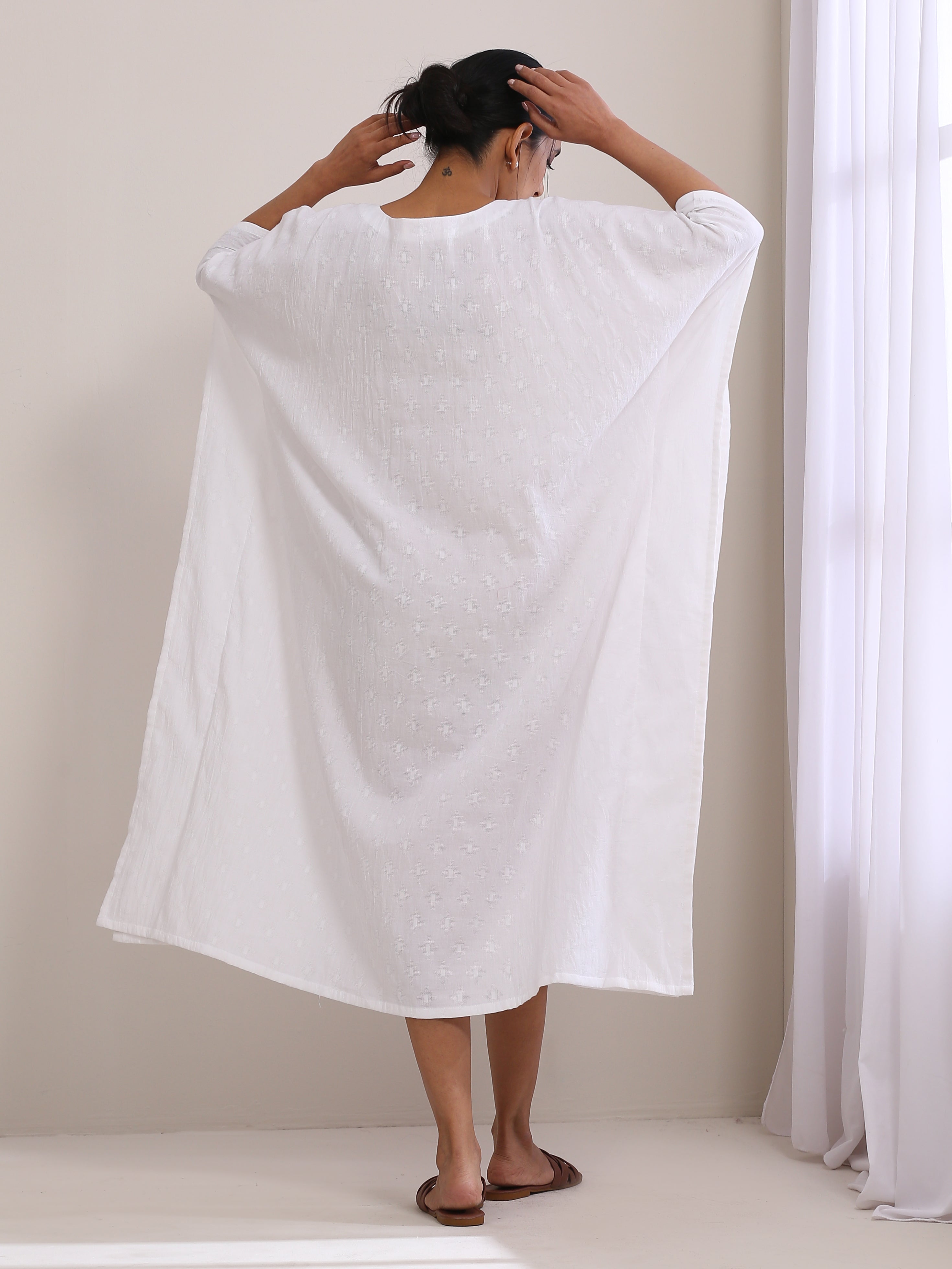 White Dobby Kaftan Dress