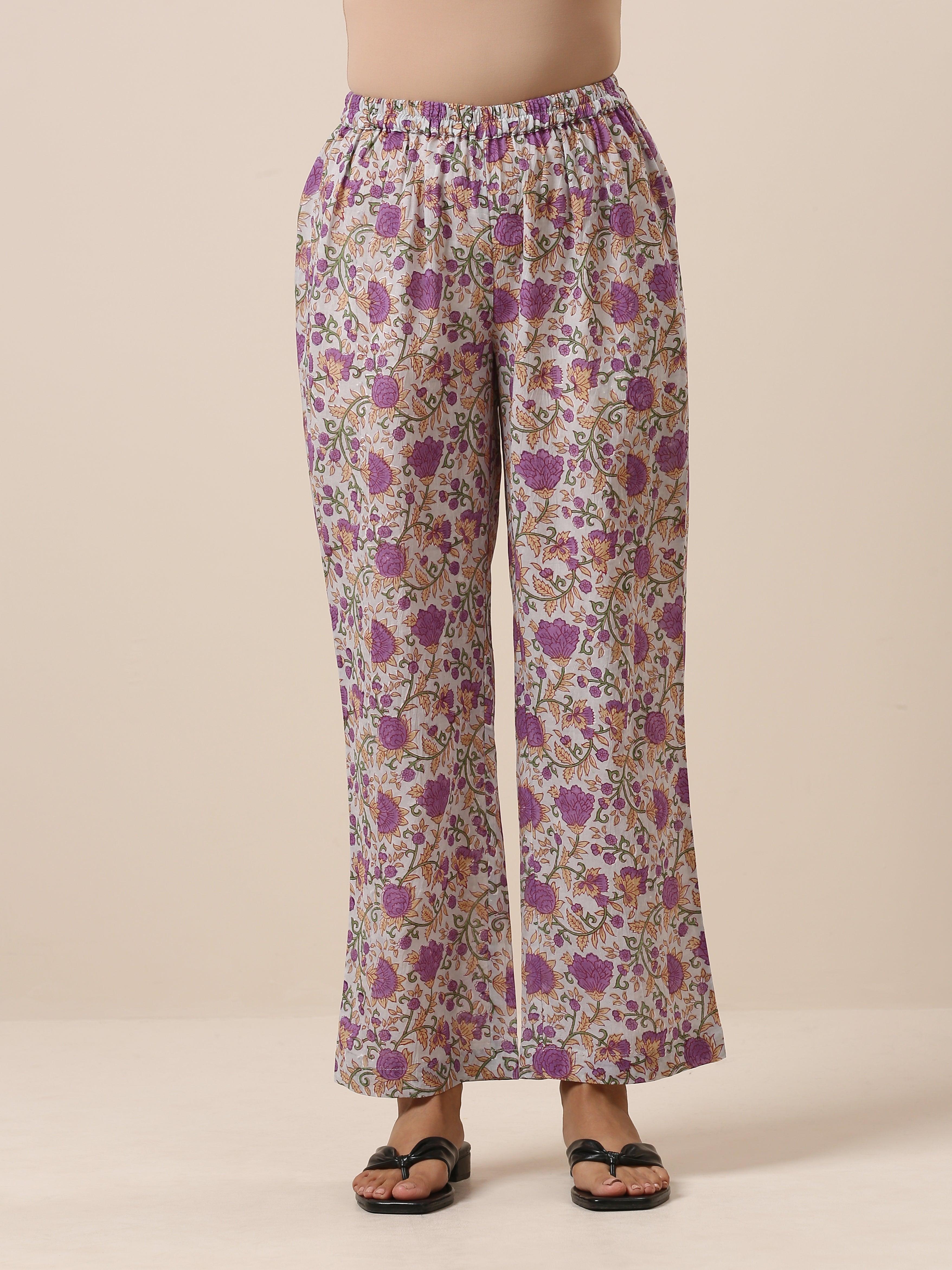 Cotton Hand Block Printed Purple Co-Ord Set - trueBrowns
