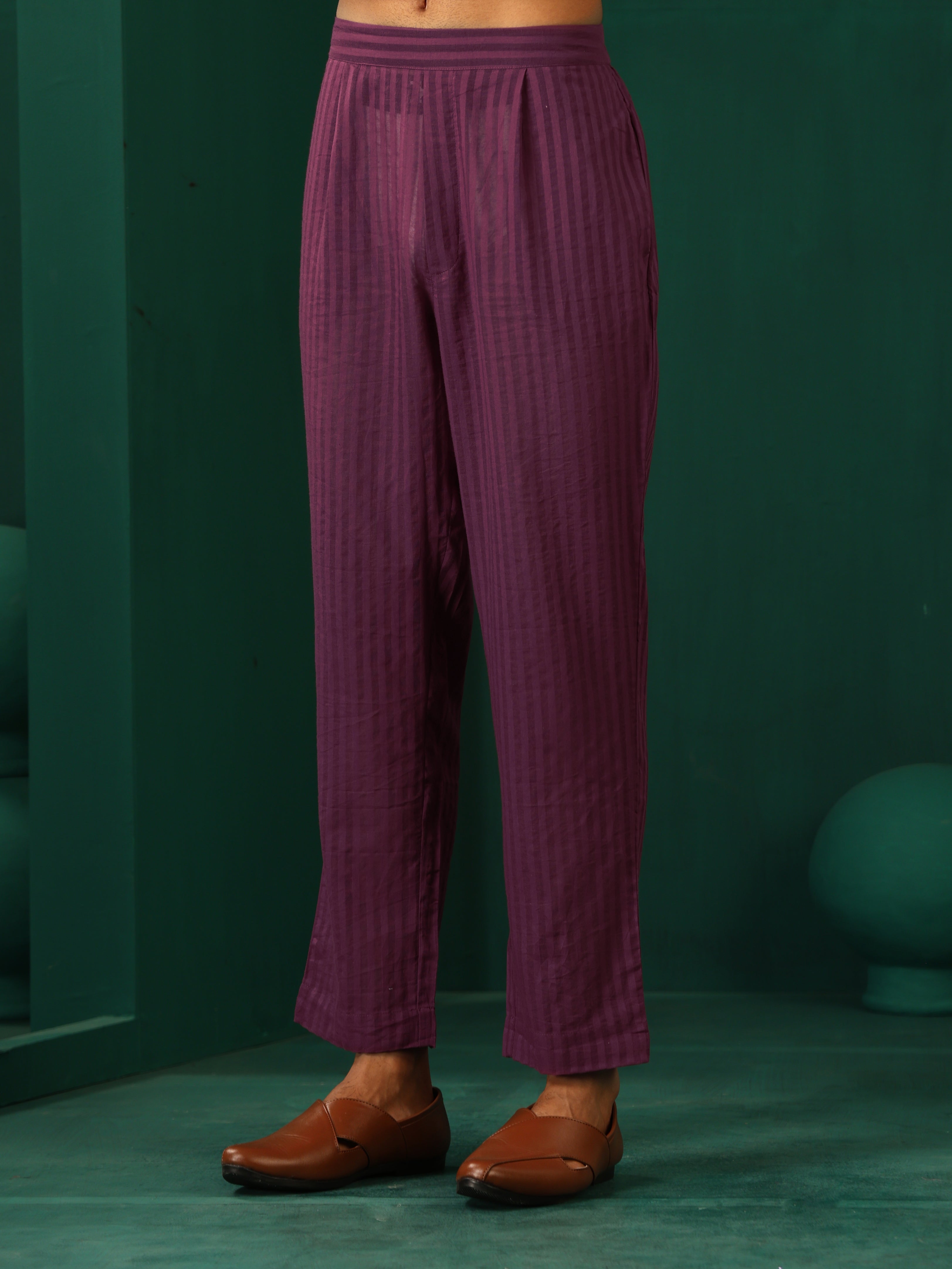 trueBrowns Men Purple Dobby Co-ord Set