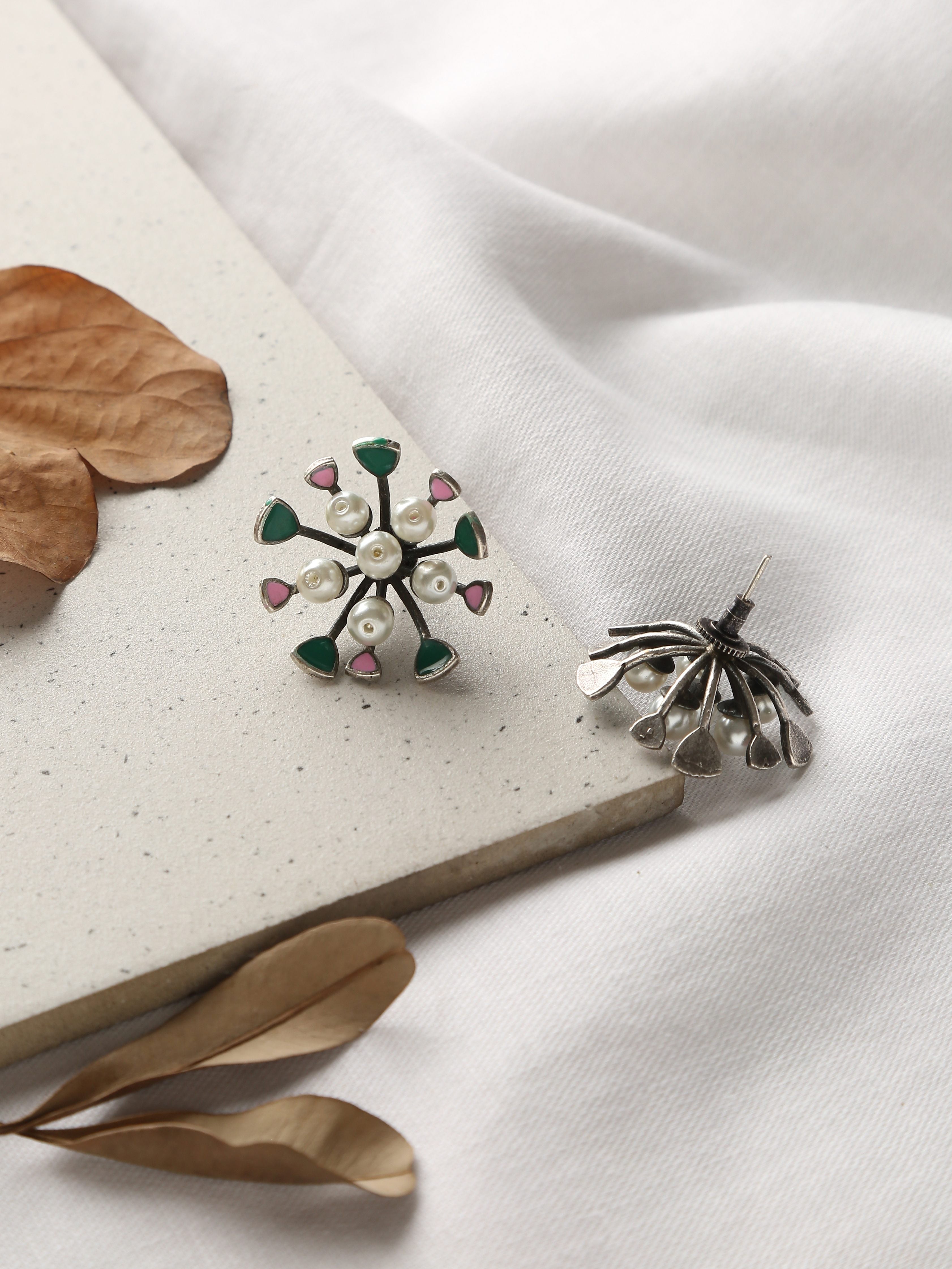 Silver-Plated Pearl Stud Earrings