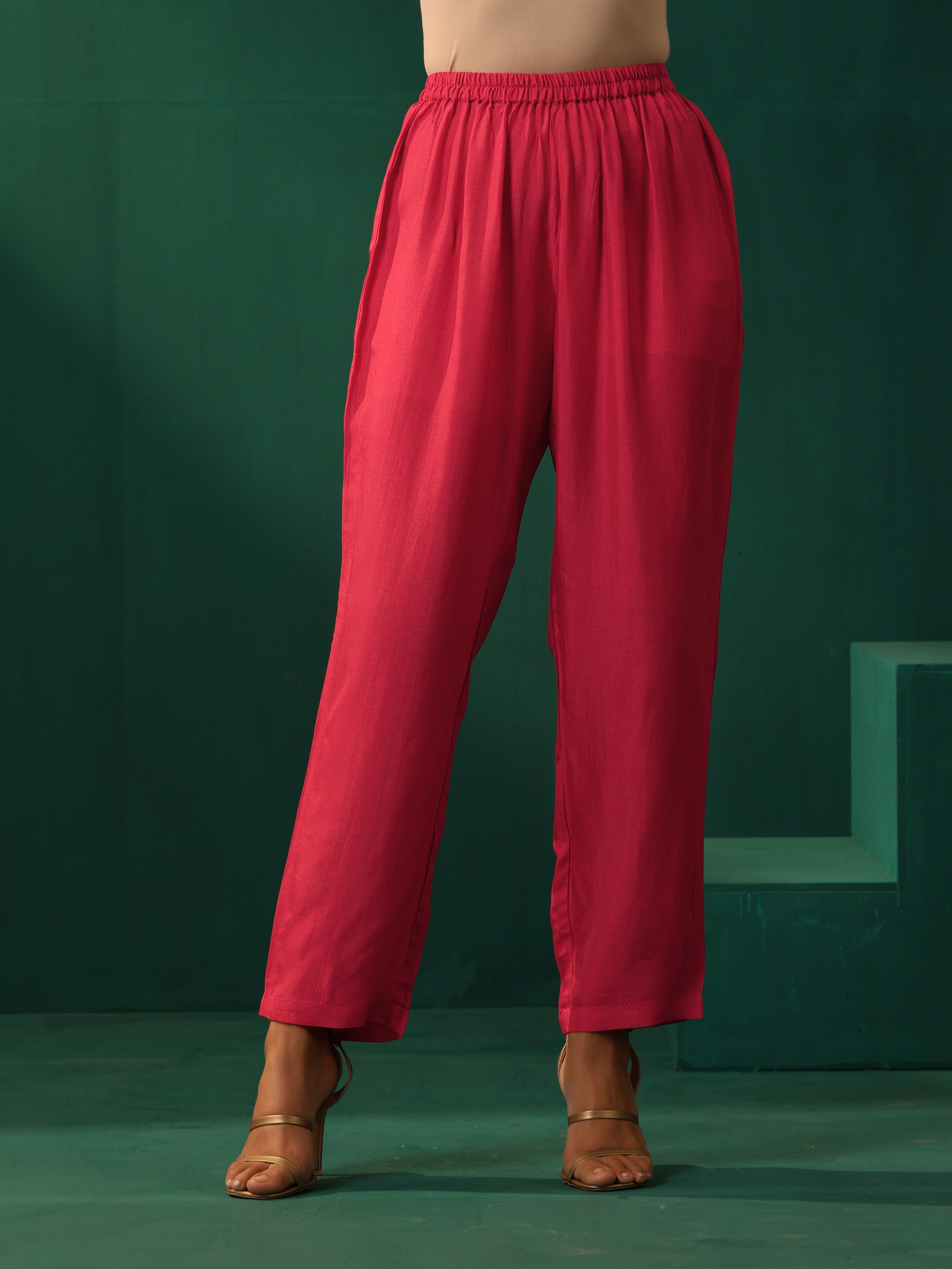 trueBrowns Pink Floral Viscose Silk Co-ord Set