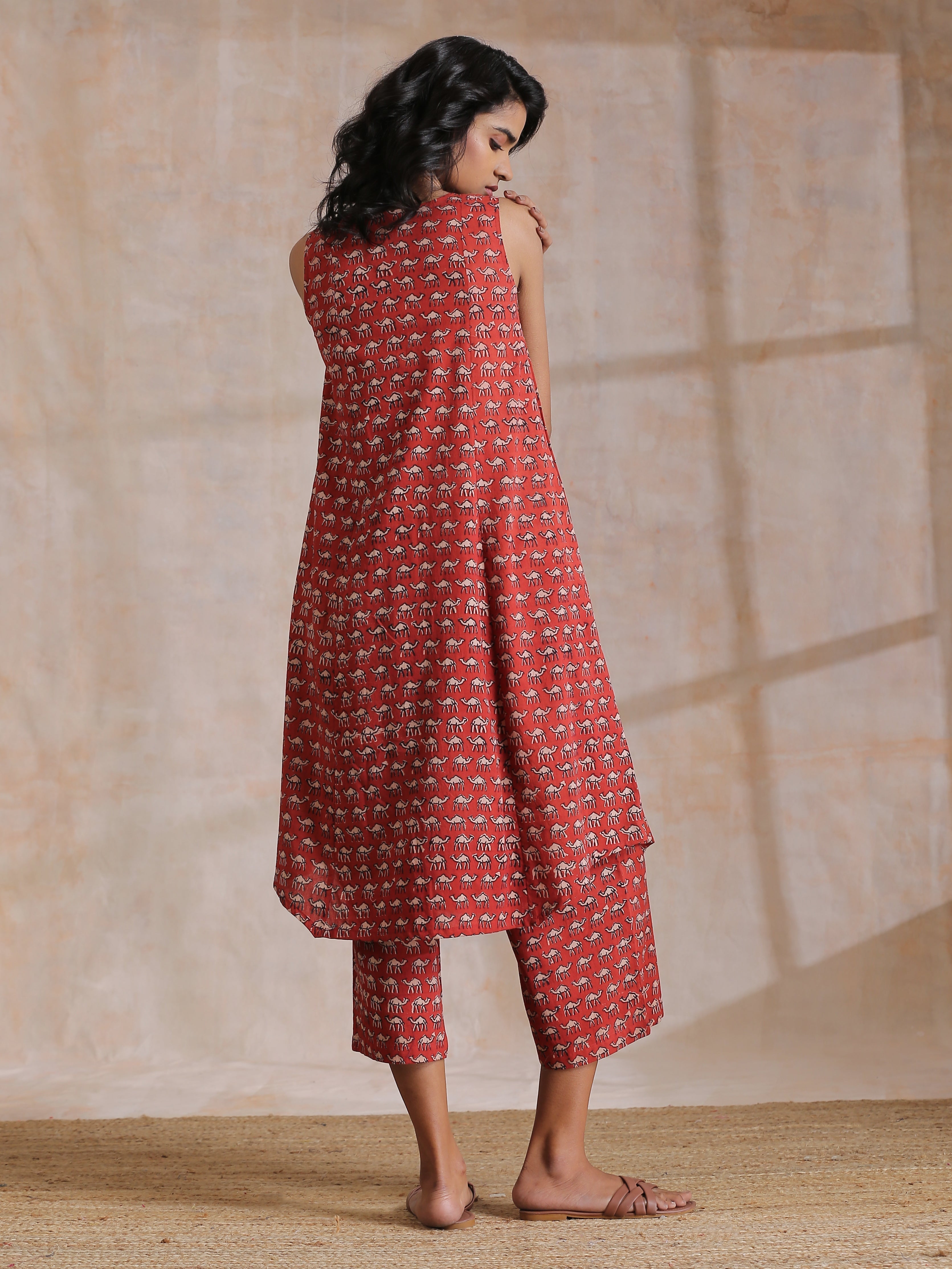 Rust Red Bagru Camel Print Cotton High-Low Co-Ord Set