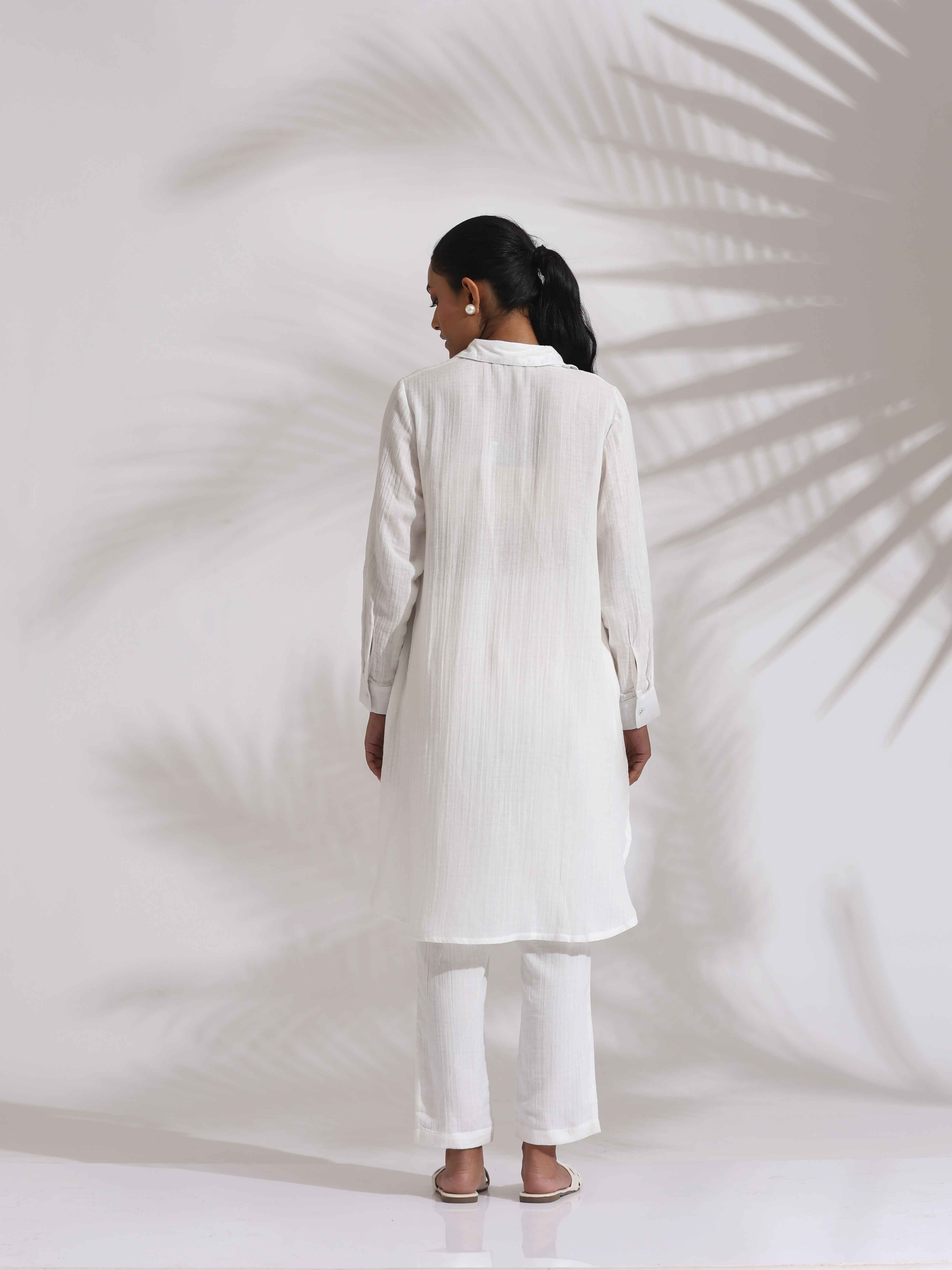 trueBrowns White Cotton Embroidered Kurta Co-ord Set