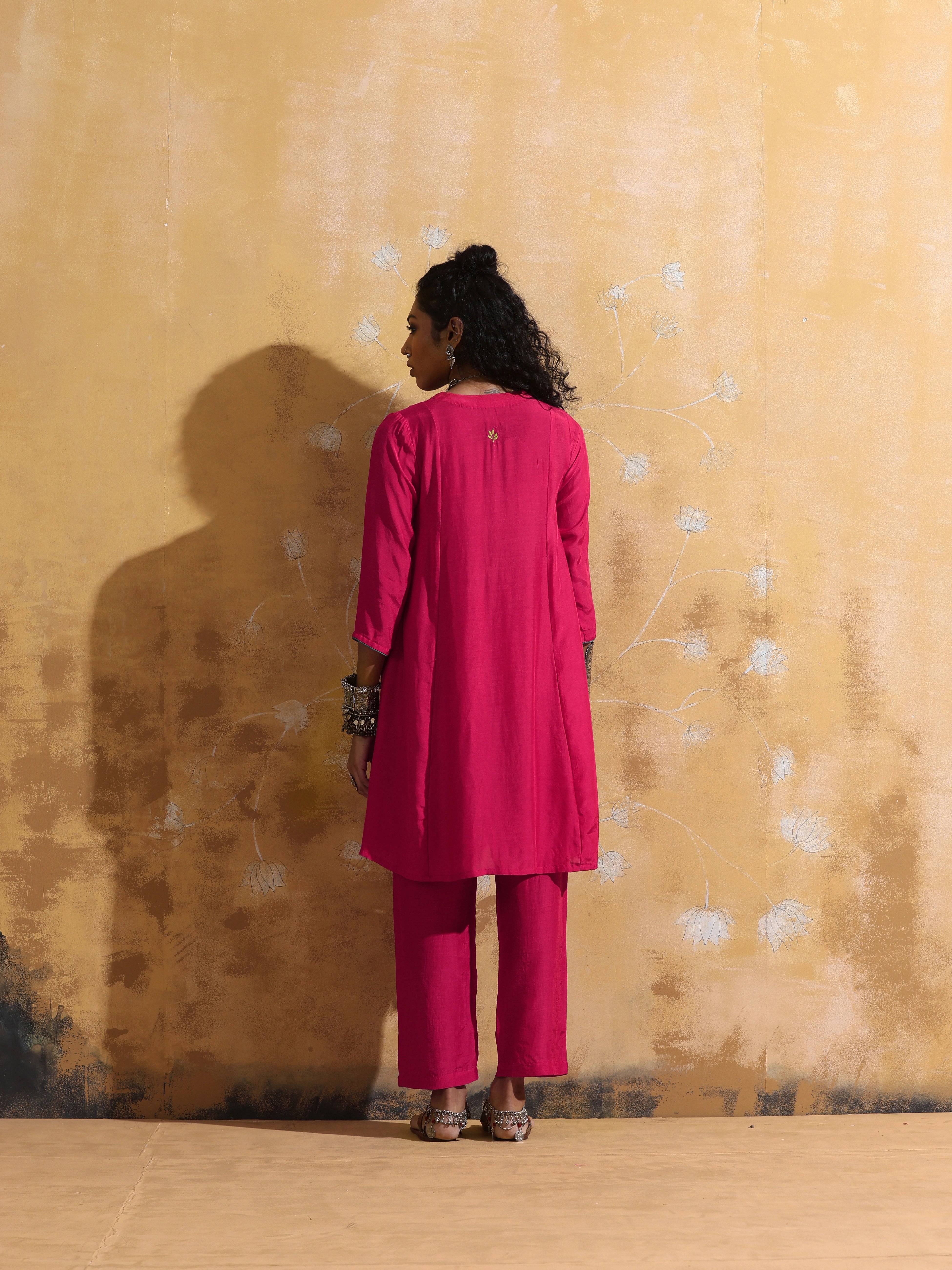 trueBrowns Pink Muslin Silk A-Line Kurta Co-ord Set