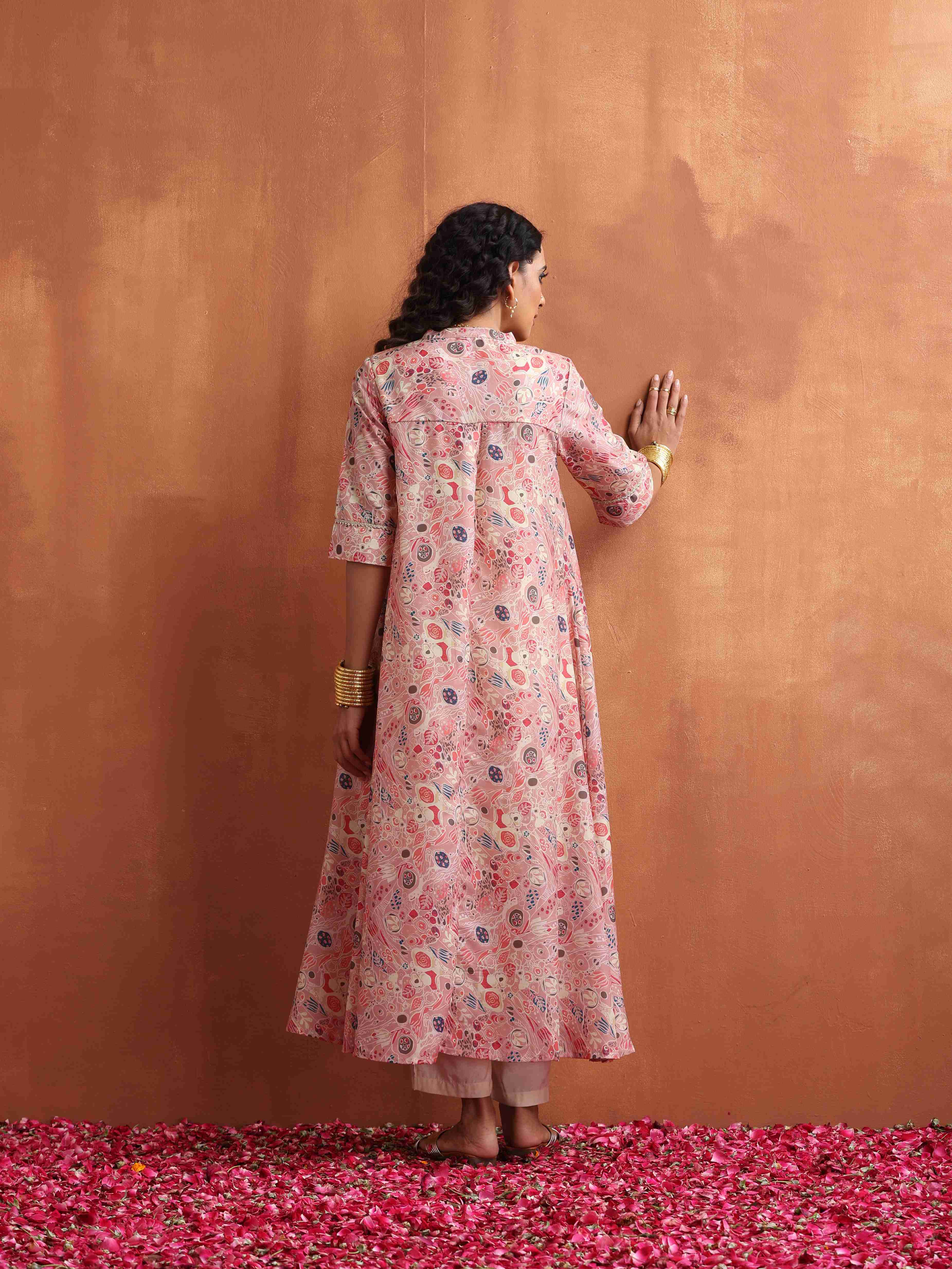 trueBrowns Pink Flared Anarkali Kurta Set