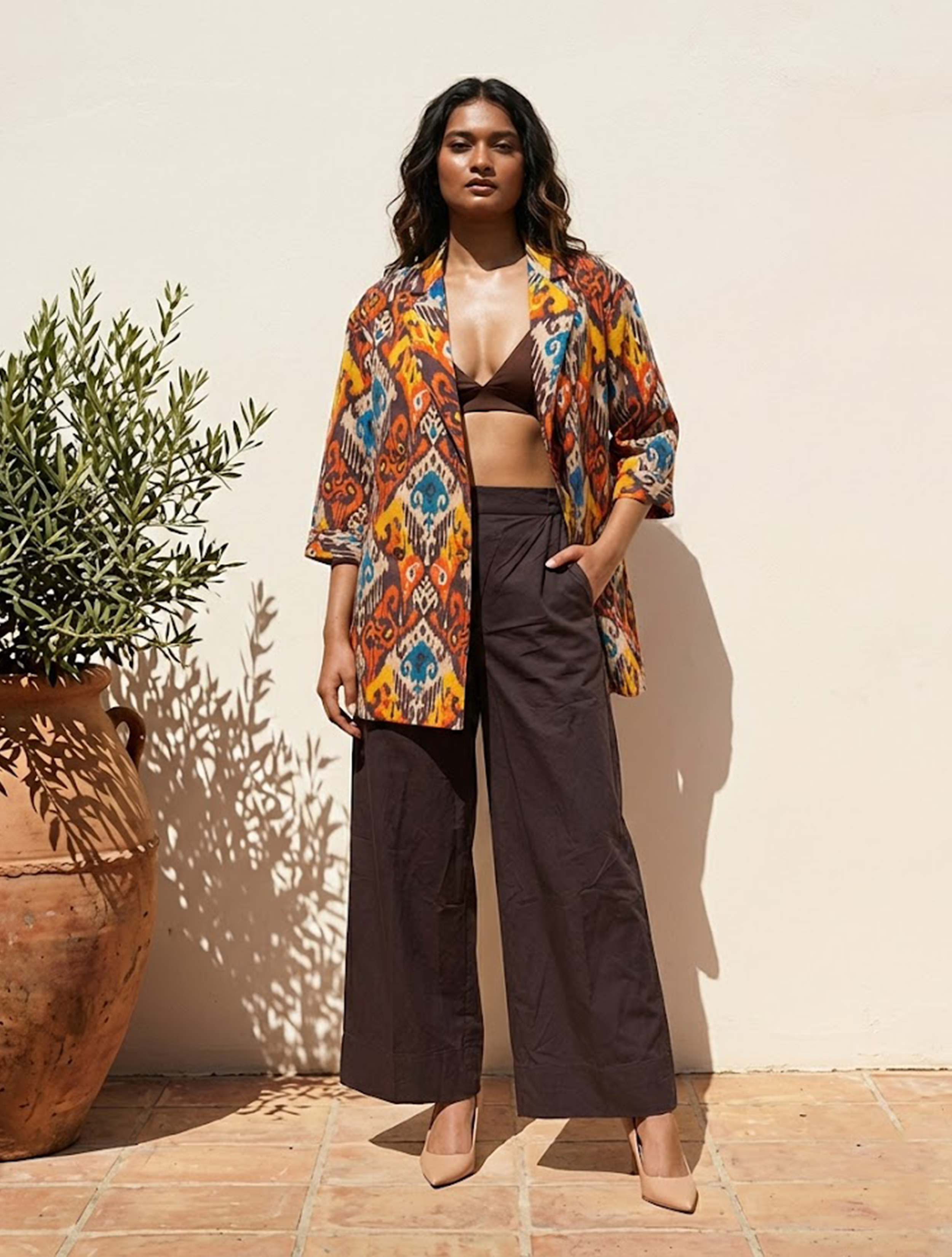 trueBrowns Multicolour Ikat Print Cotton Poplin Blazer Co-Ord Set