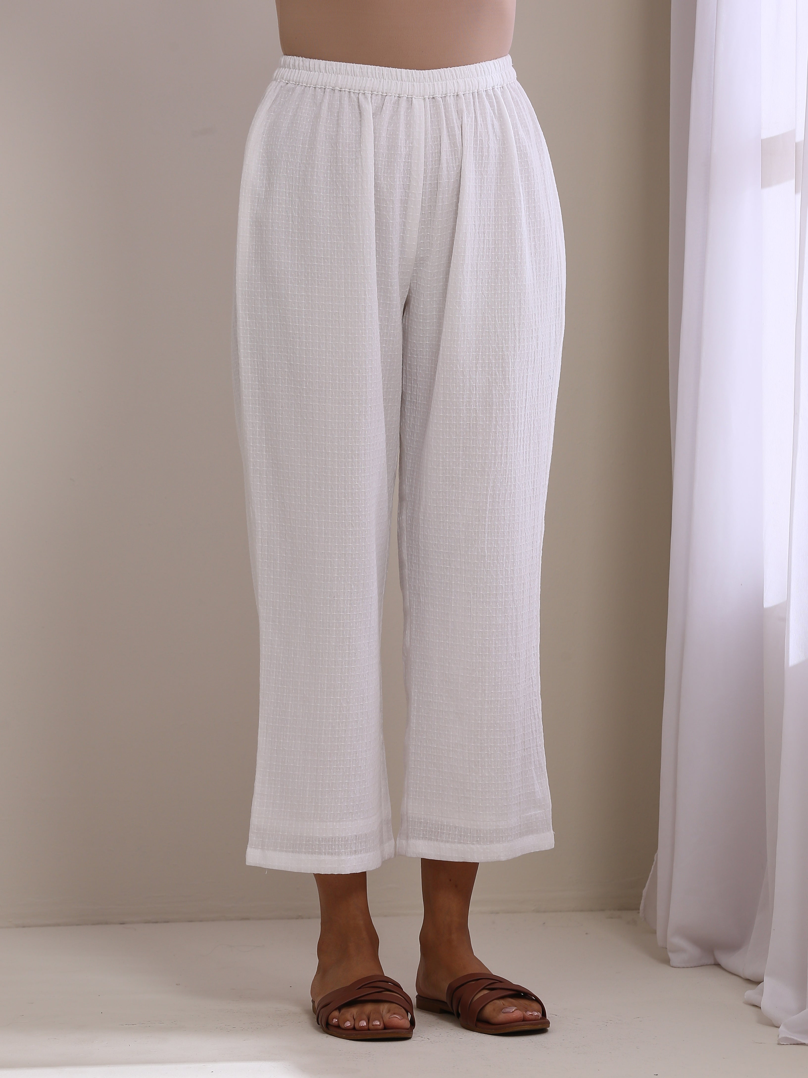 White Dobby Baggy Sleeve Co-Ord Set
