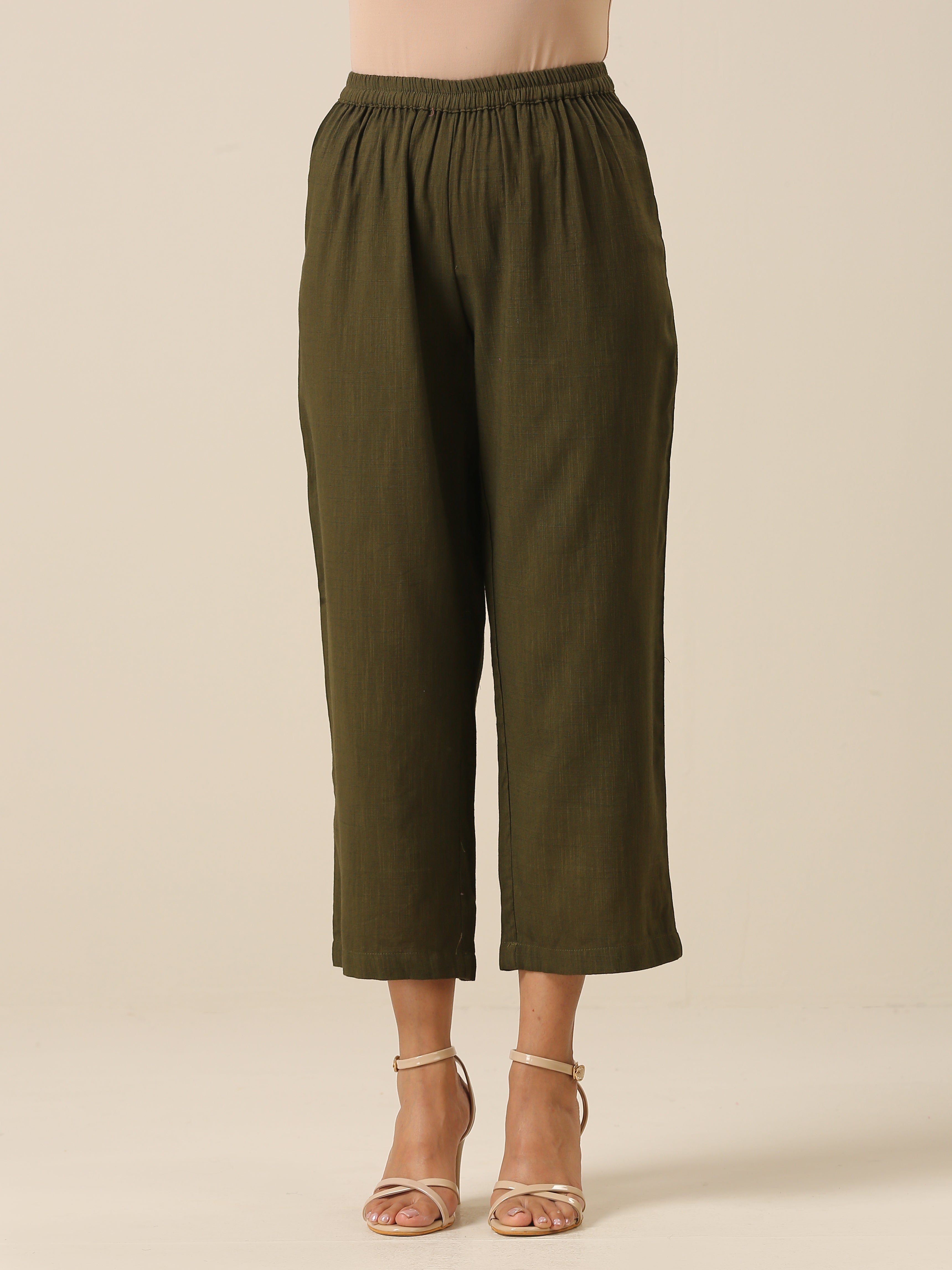 Olive Green Slub Texture Baggy Sleeve Co-Ord Set