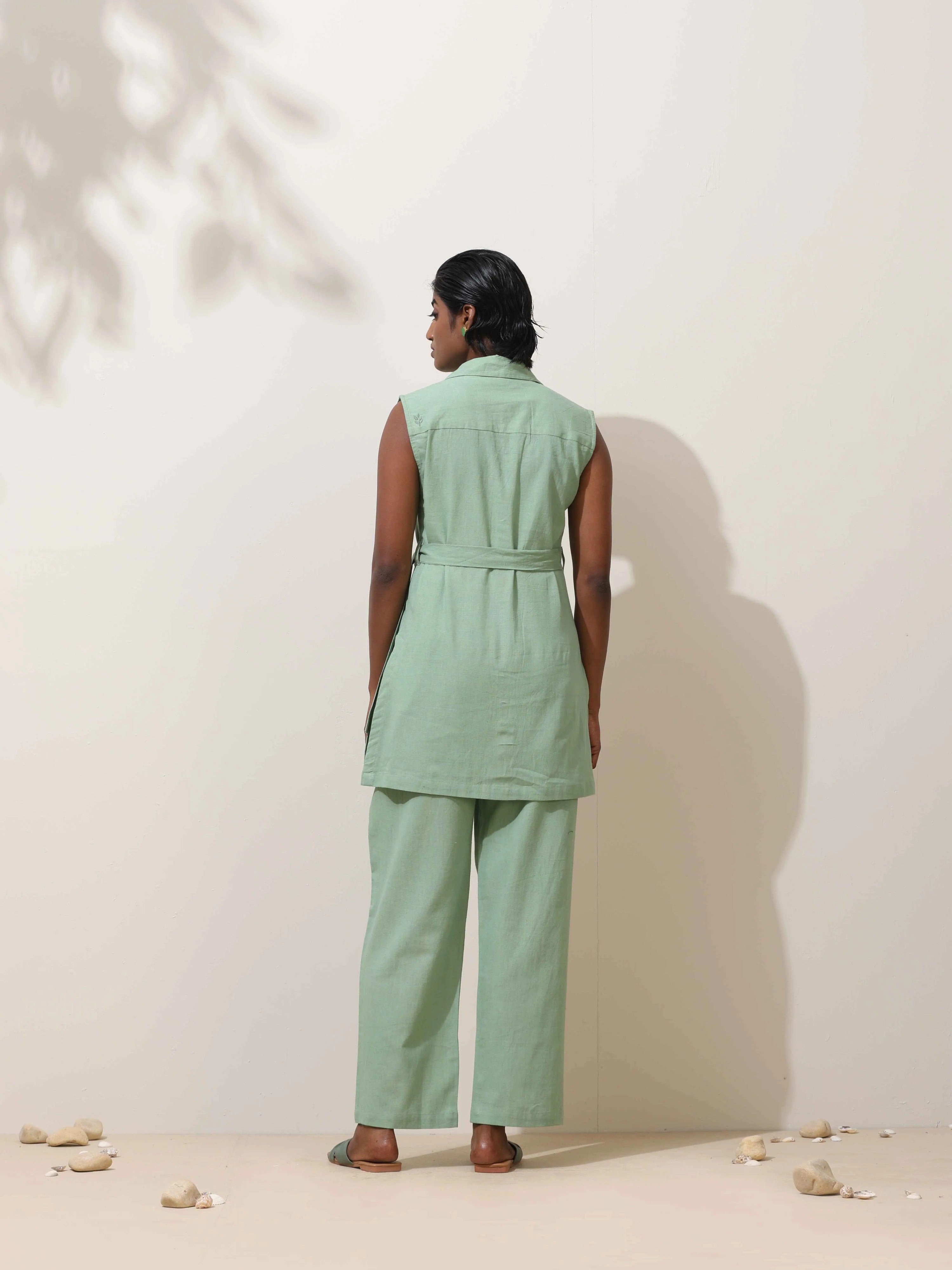 trueBrowns Mint Green Cotton Linen Co-Ord Set