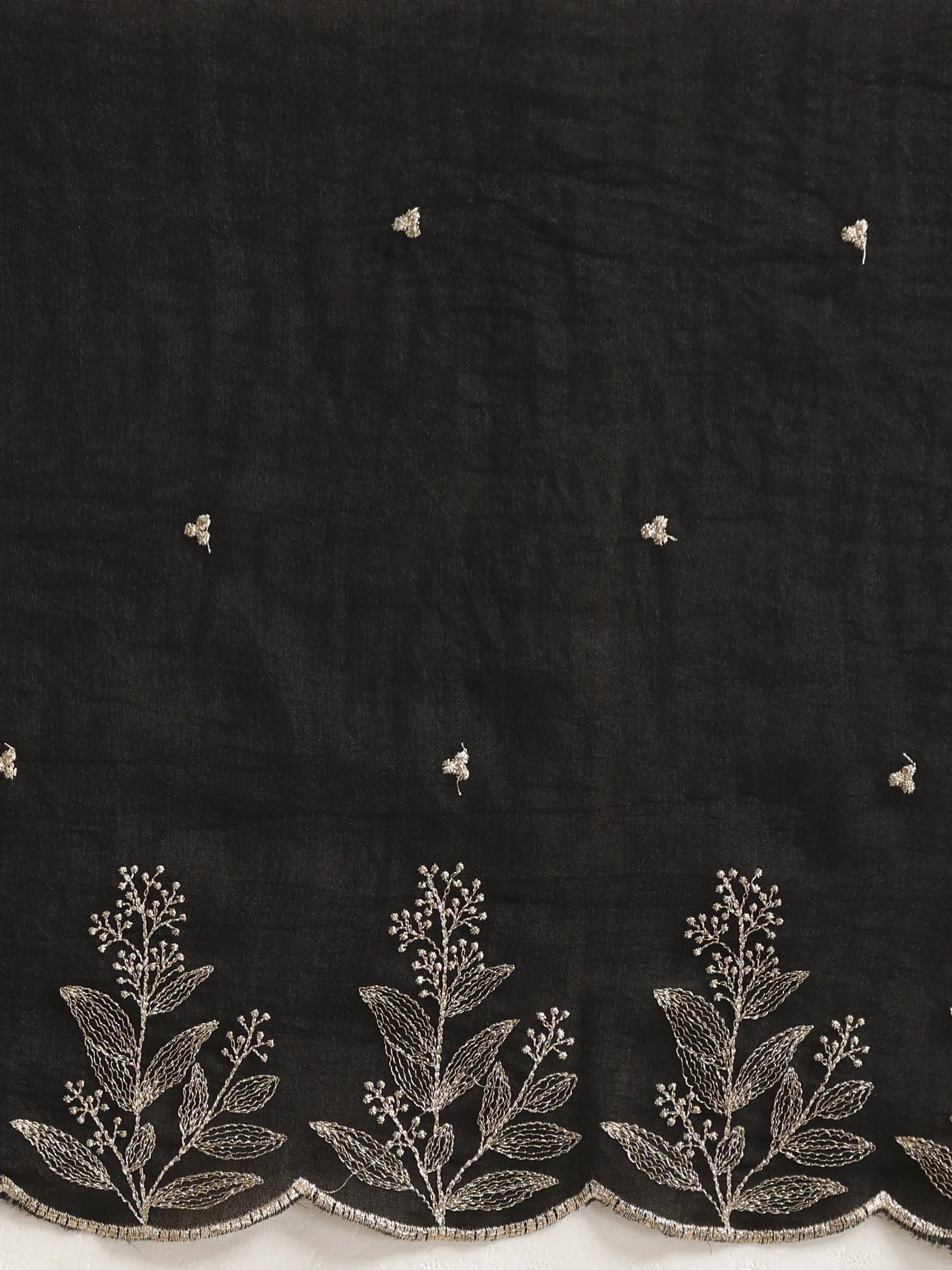 trueBrowns Black All Over Zari Embroidered Saree With Unstitched Blouse