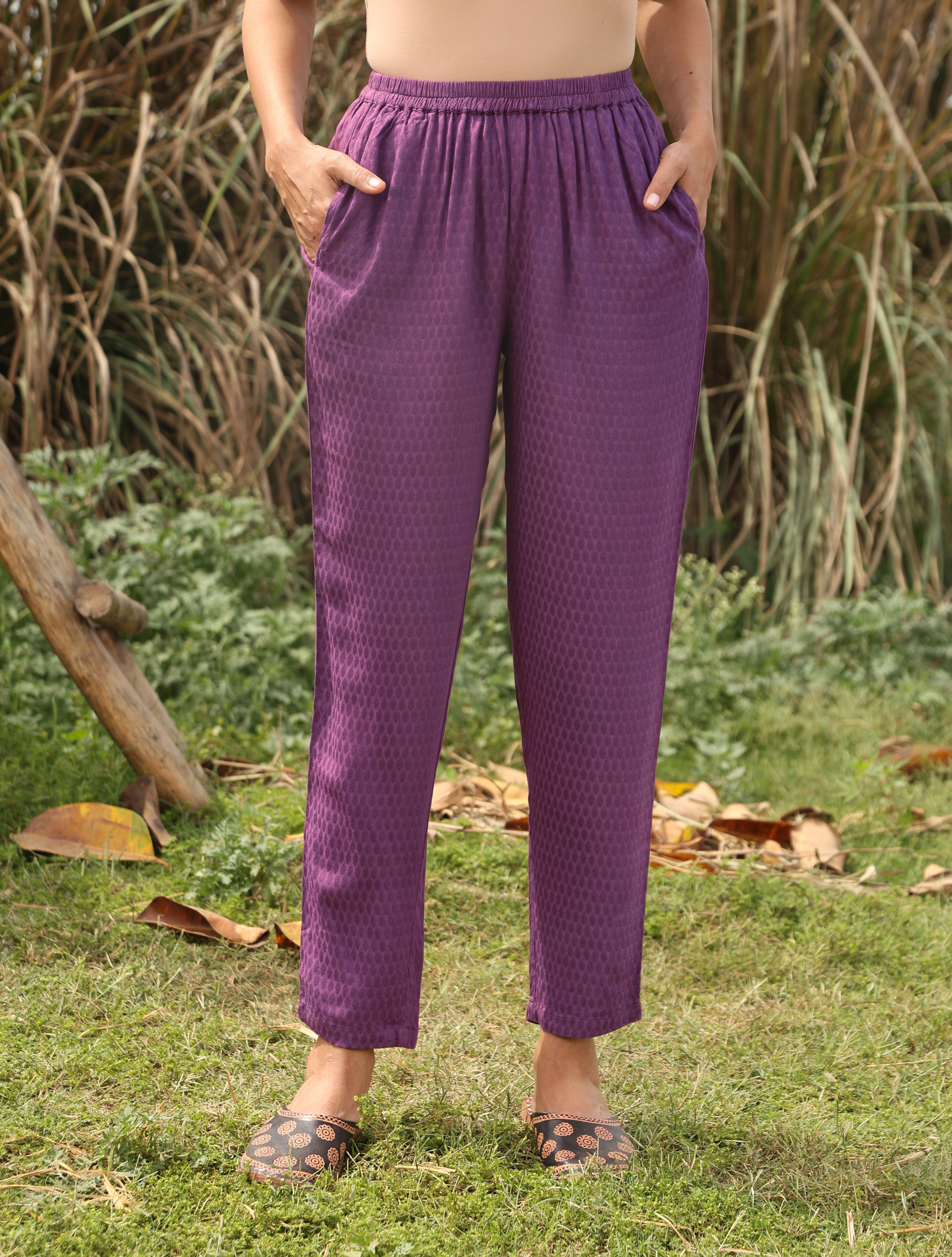 trueBrowns Purple Viscose Dobby Relaxed Co-ord Set