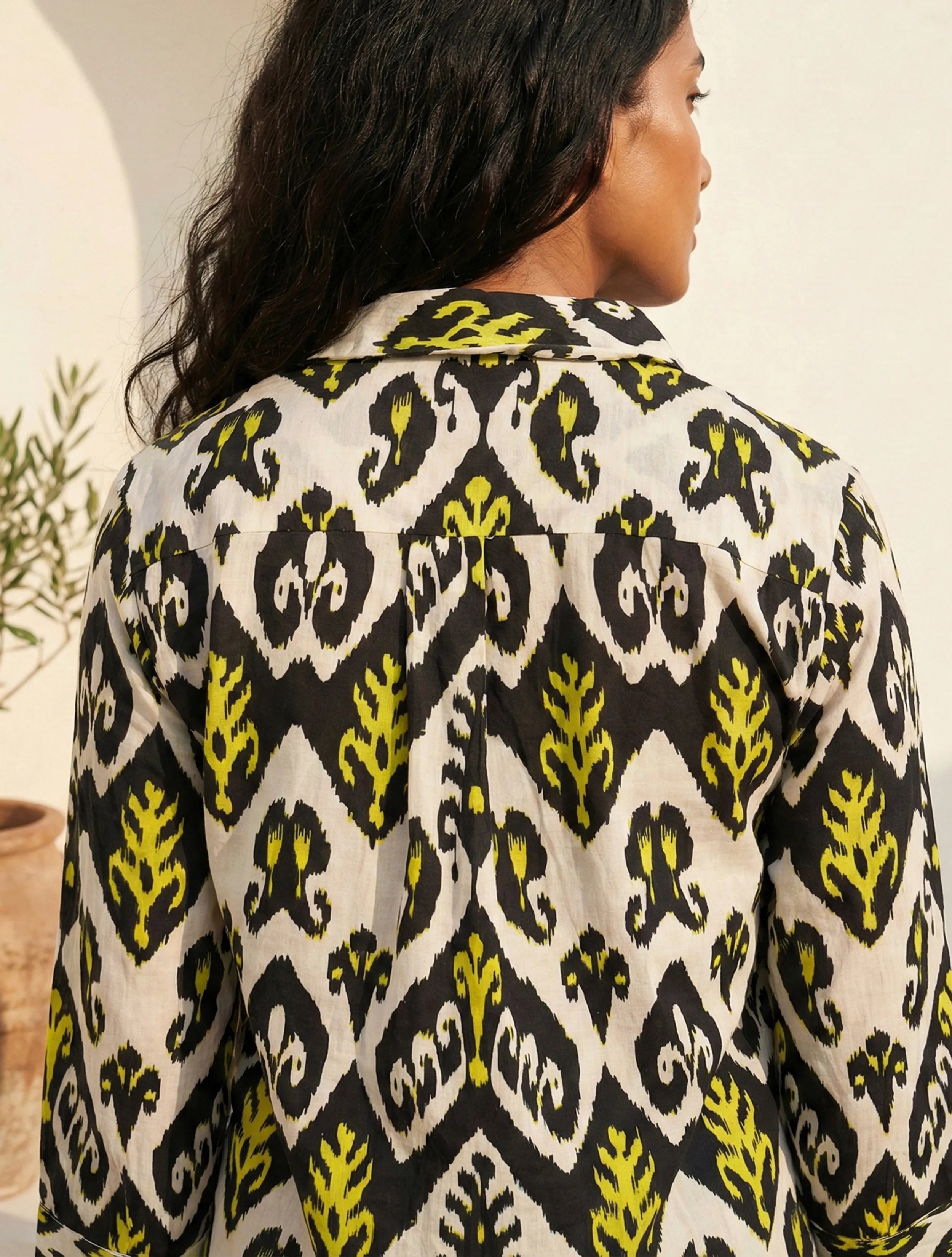trueBrowns Black White Ikat Print Cotton Co-Ord Set