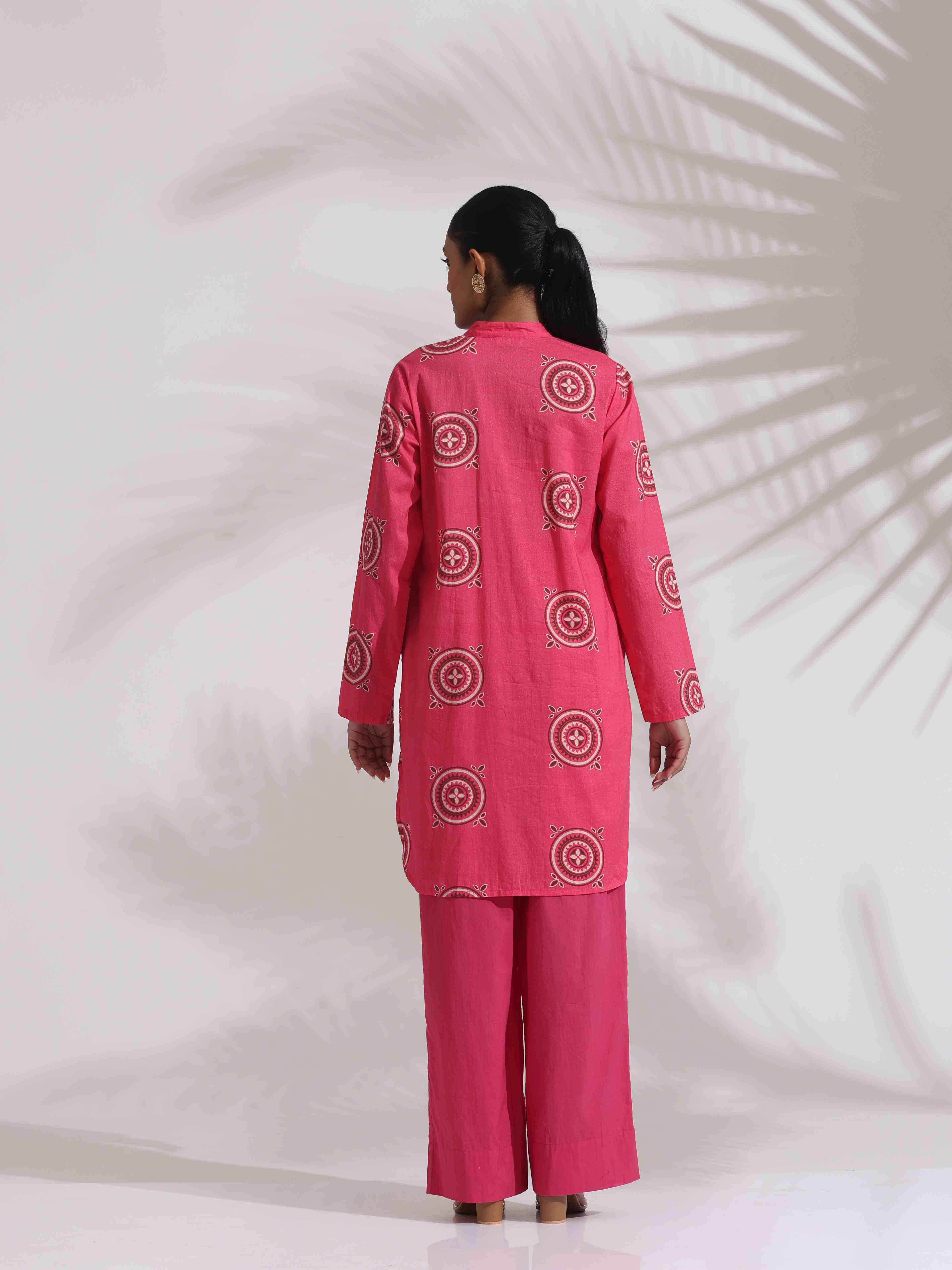 trueBrowns Pink Cotton Print Kurta Co-ord Set