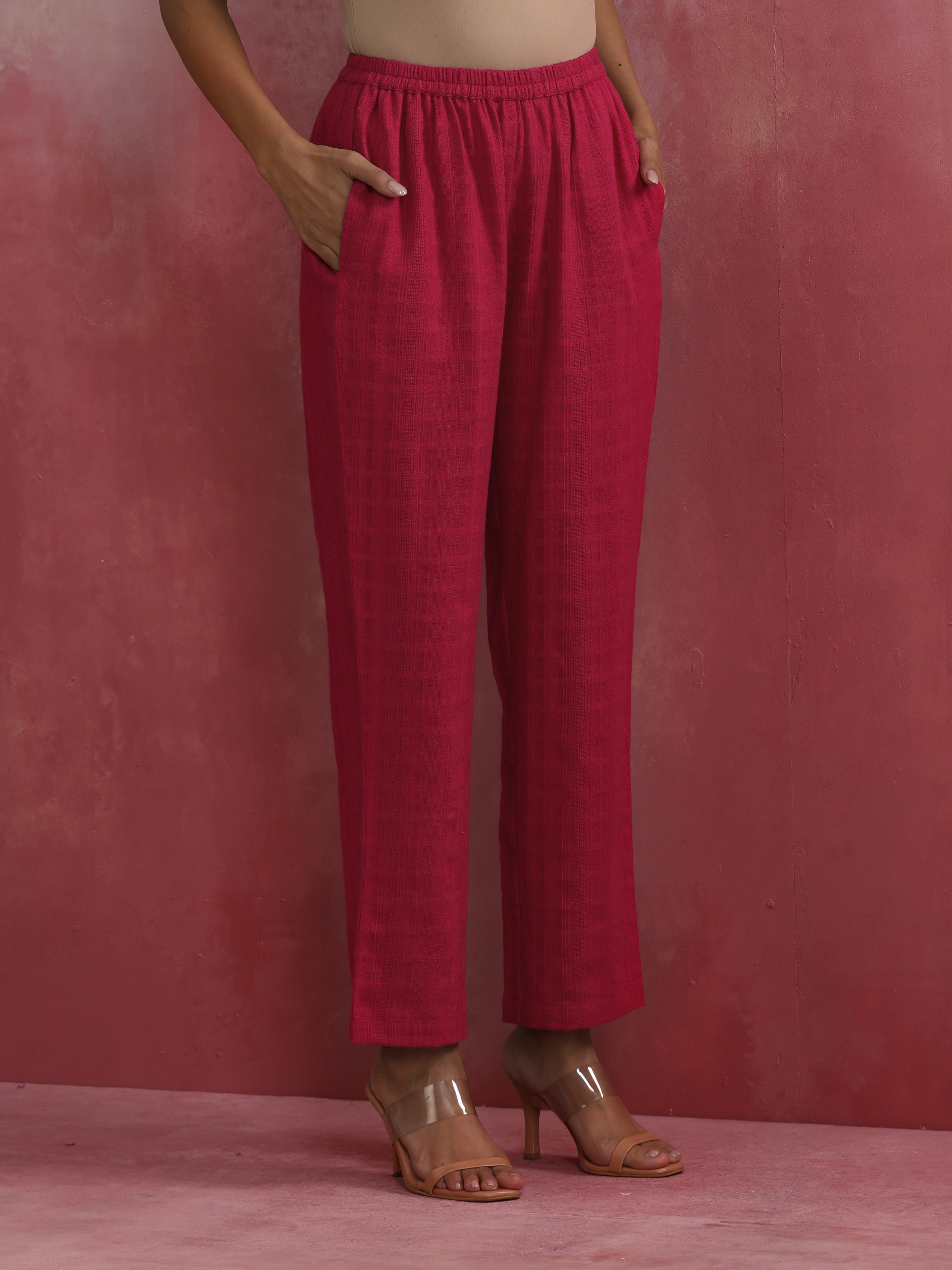 trueBrowns Magenta Cotton Dobby Kurta Set
