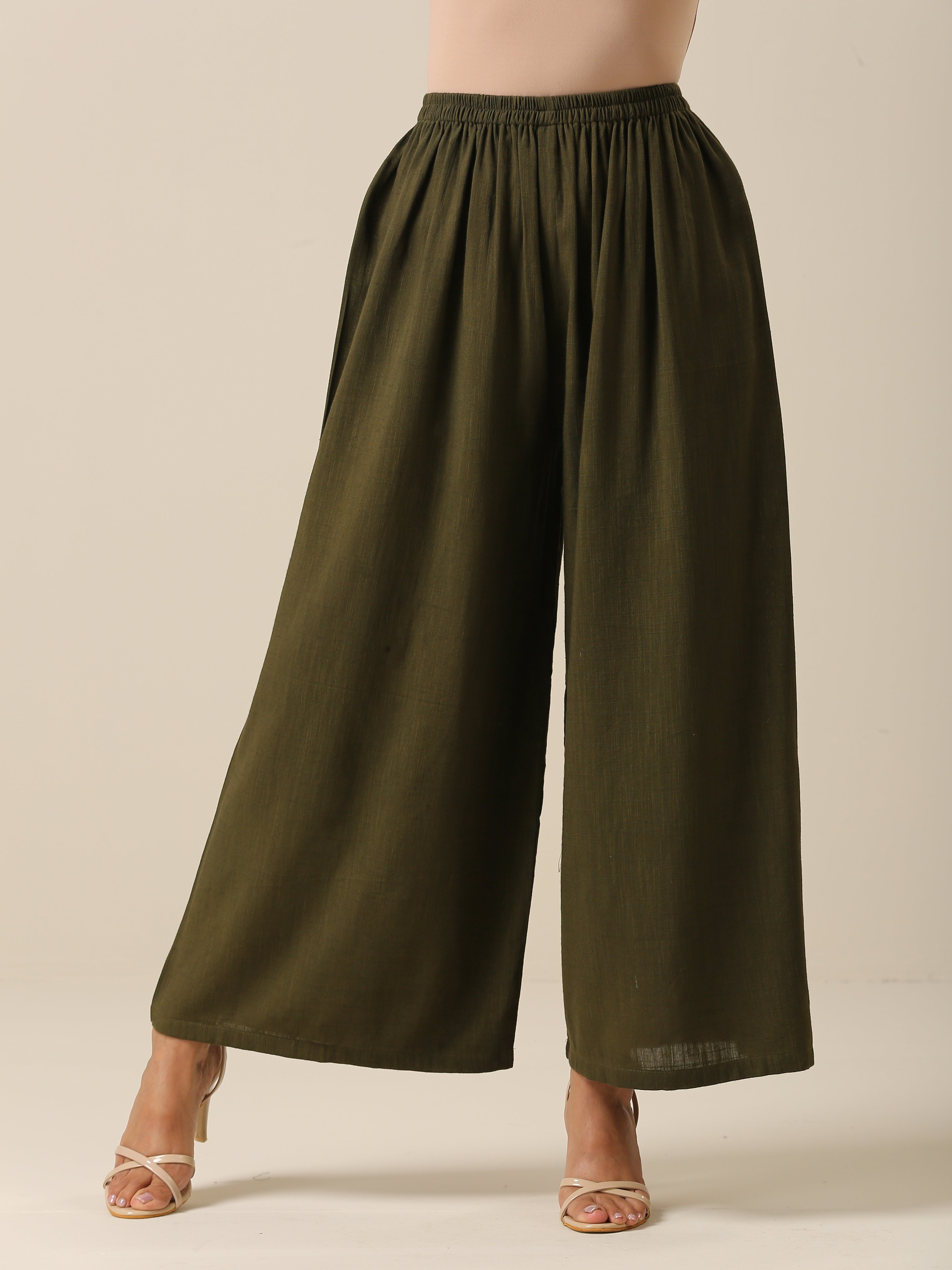 Lime Slub Texture Slit Kurta Palazzo Set