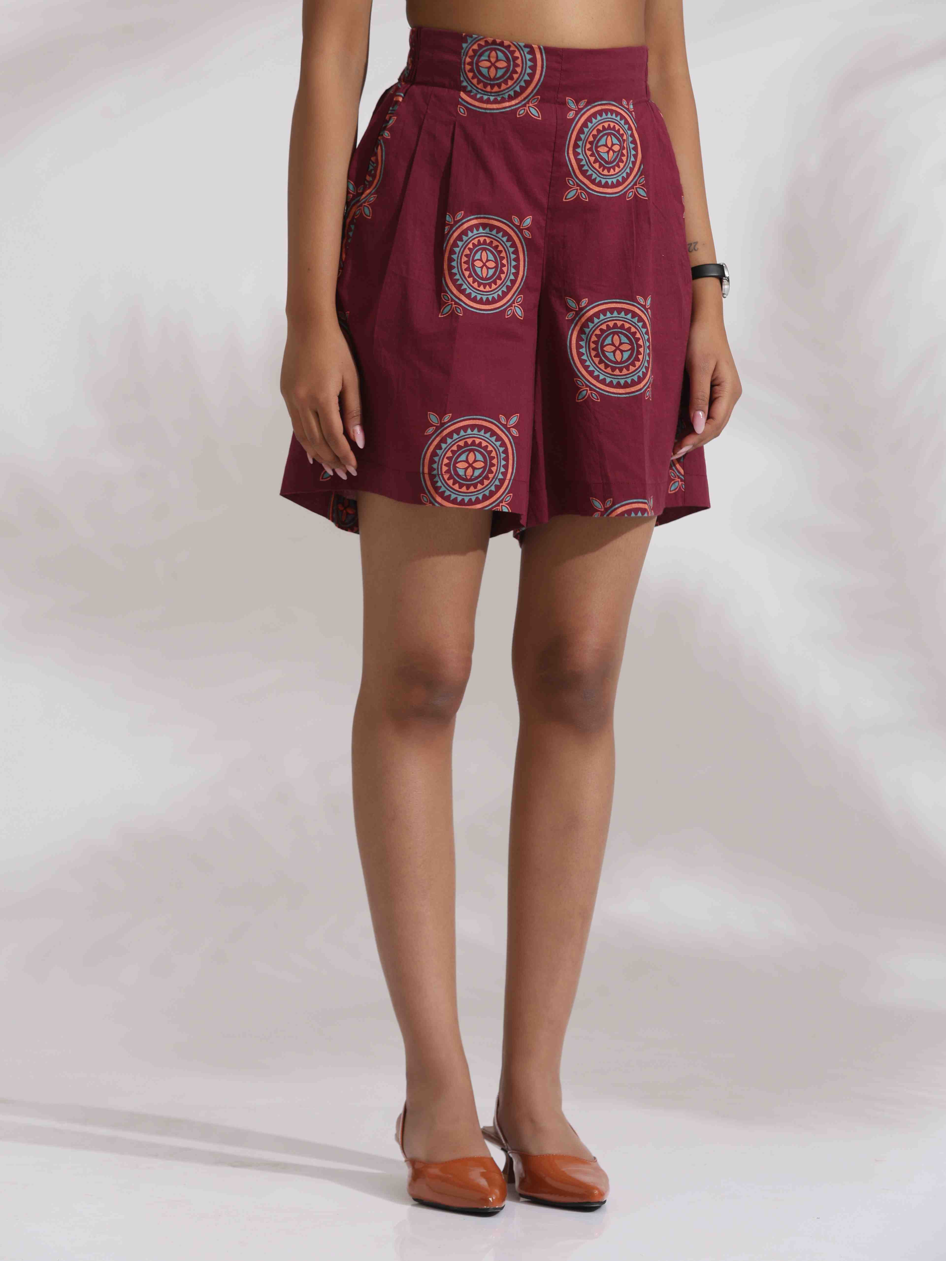 trueBrowns Purple Cotton Print Short Co-ord Set