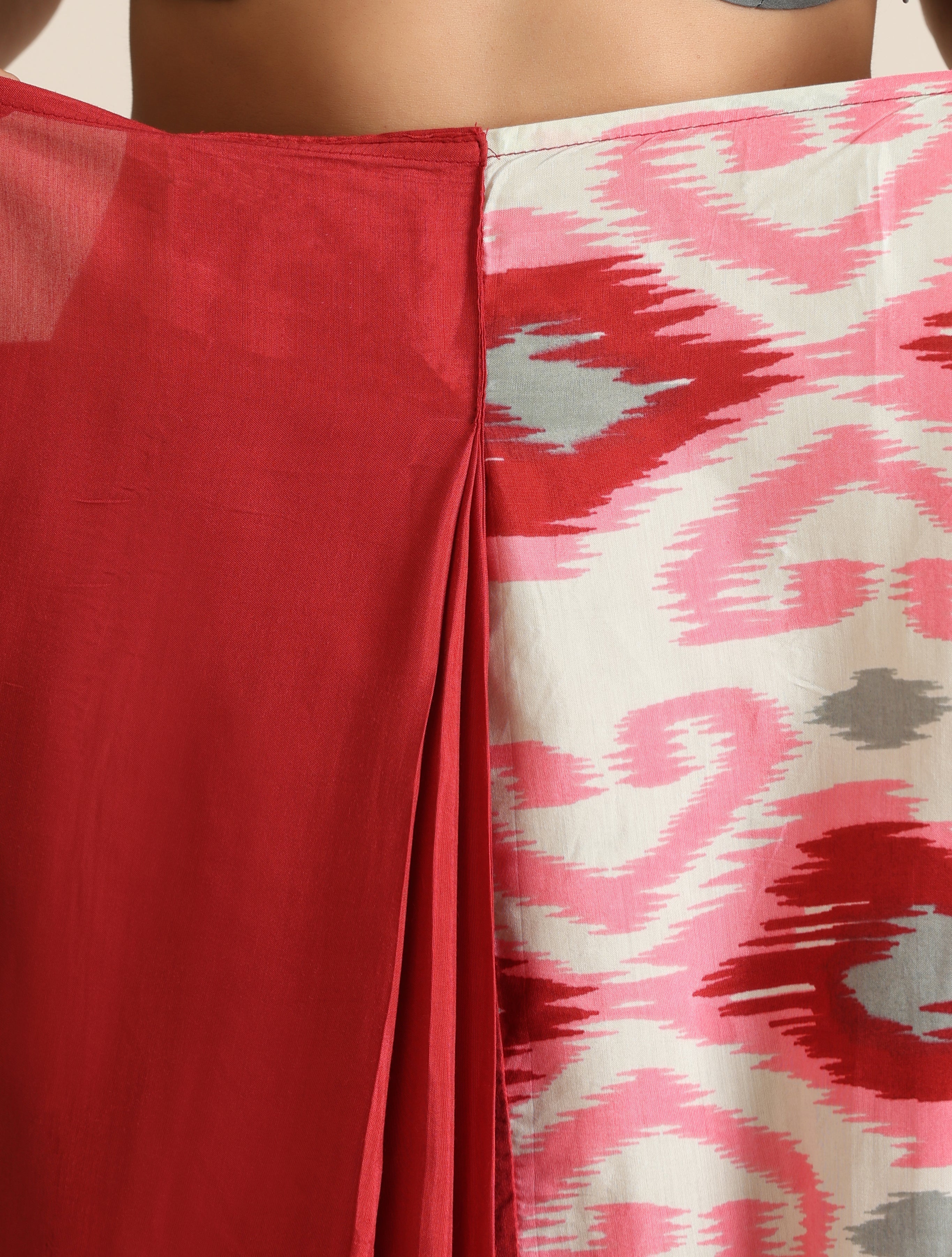 trueBrowns Maroon Grey Muslin Ikat Saree