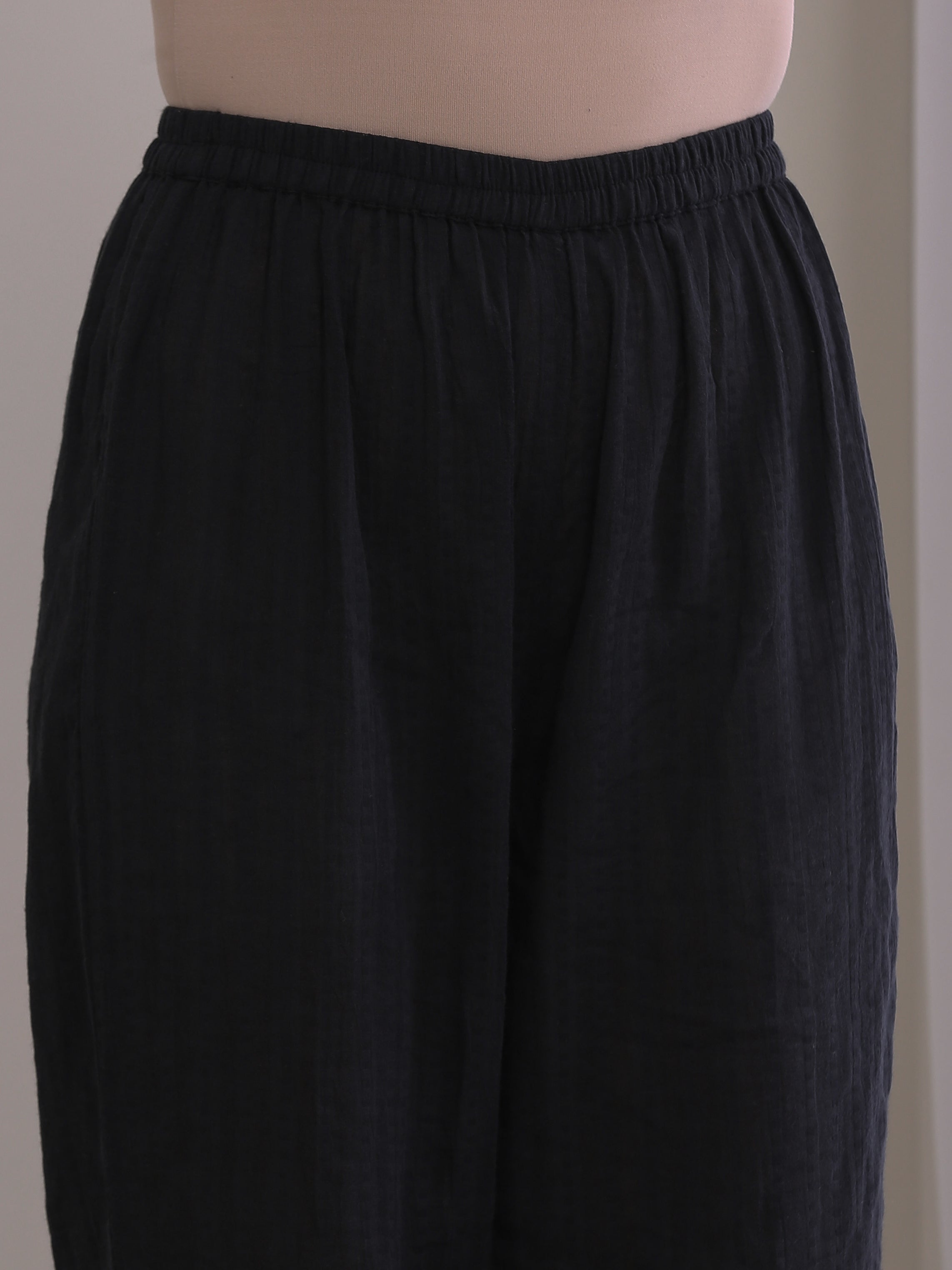 Black Dobby Neck Pleat Kurta Pant Set